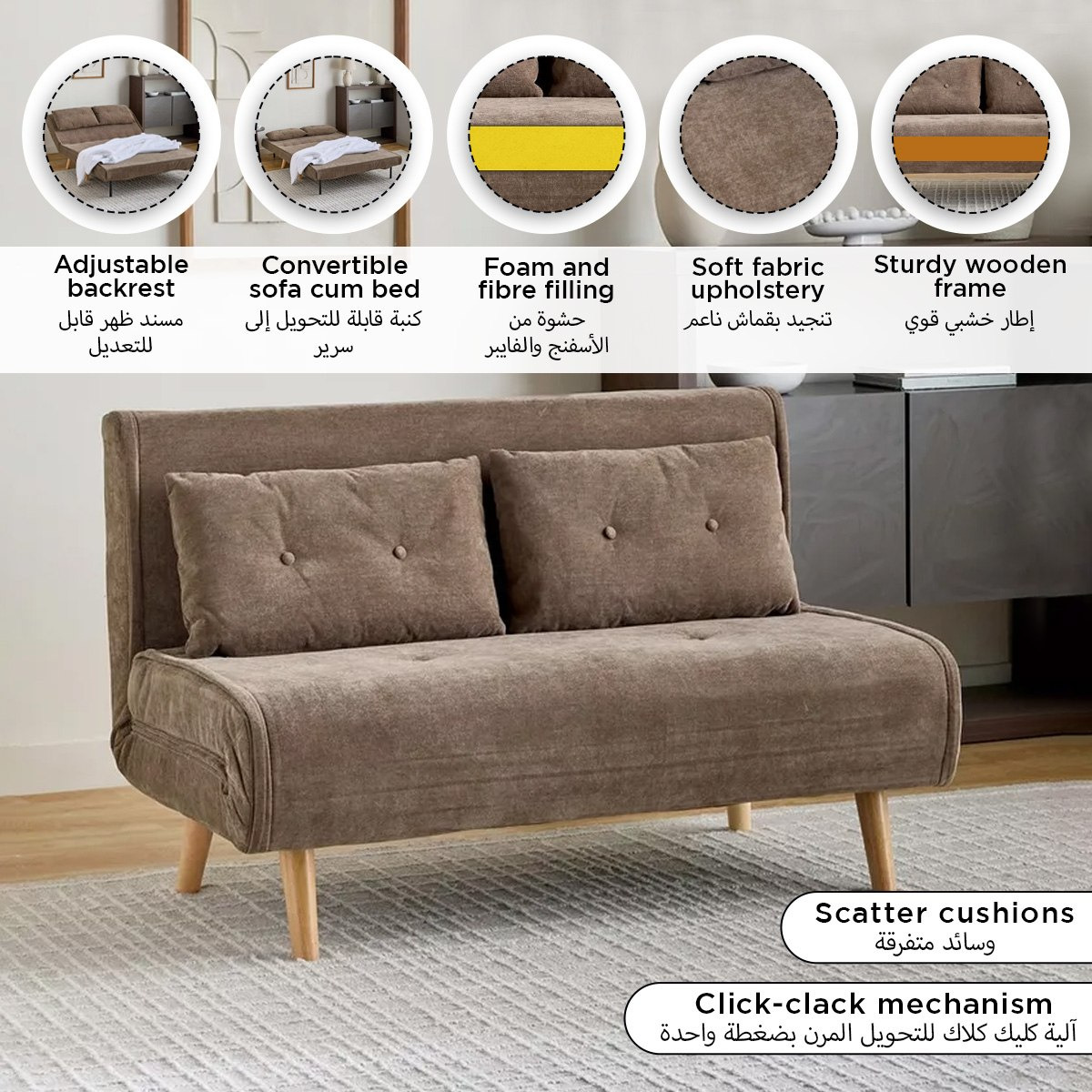 Movo Lisbon 2-Seater Fabric Sofa Bed with 2 Back Cushions-hbxfurniture-sofasandarmchairs-sofabeds-image-14