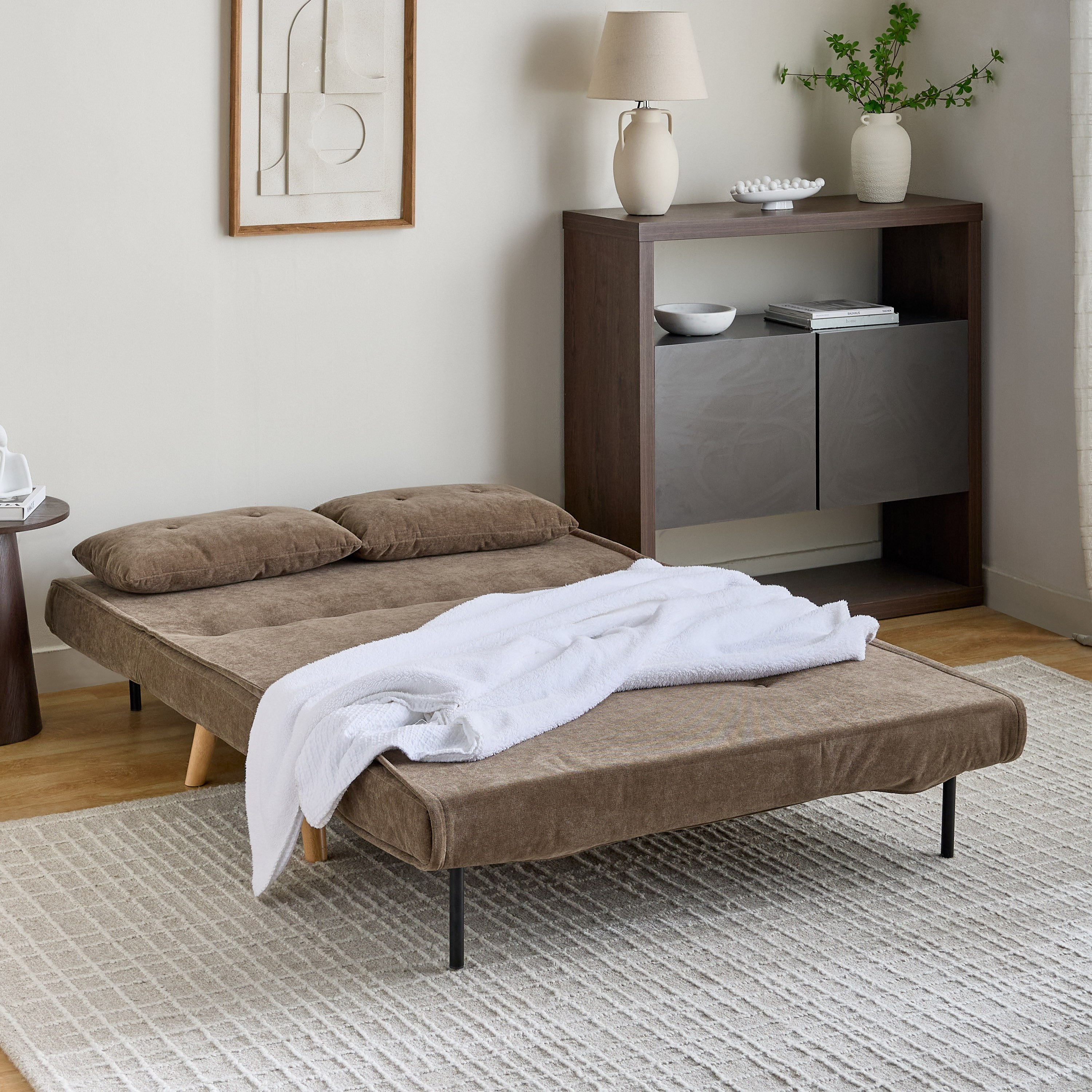 Movo Lisbon 2-Seater Fabric Sofa Bed with 2 Back Cushions-hbxfurniture-sofasandarmchairs-sofabeds-image-2