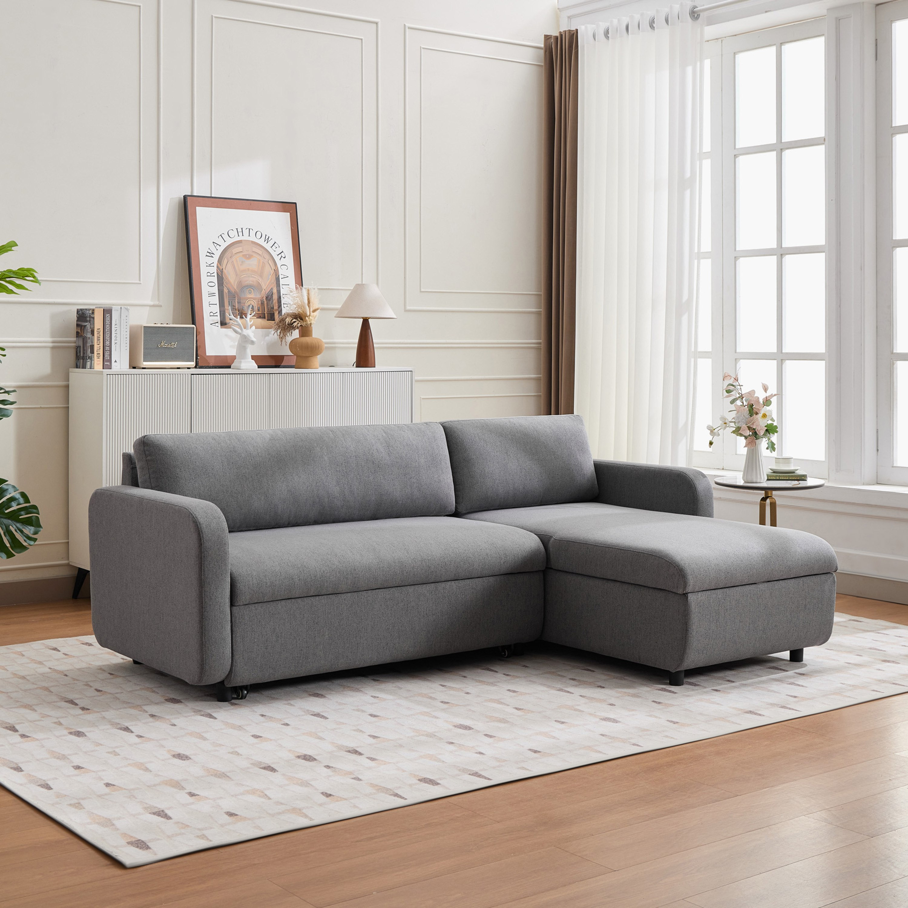 Rivano 3-Seater Reversible Fabric Corner Sofa Bed with Storage-hbxfurniture-sofasandarmchairs-sofabeds-image-1