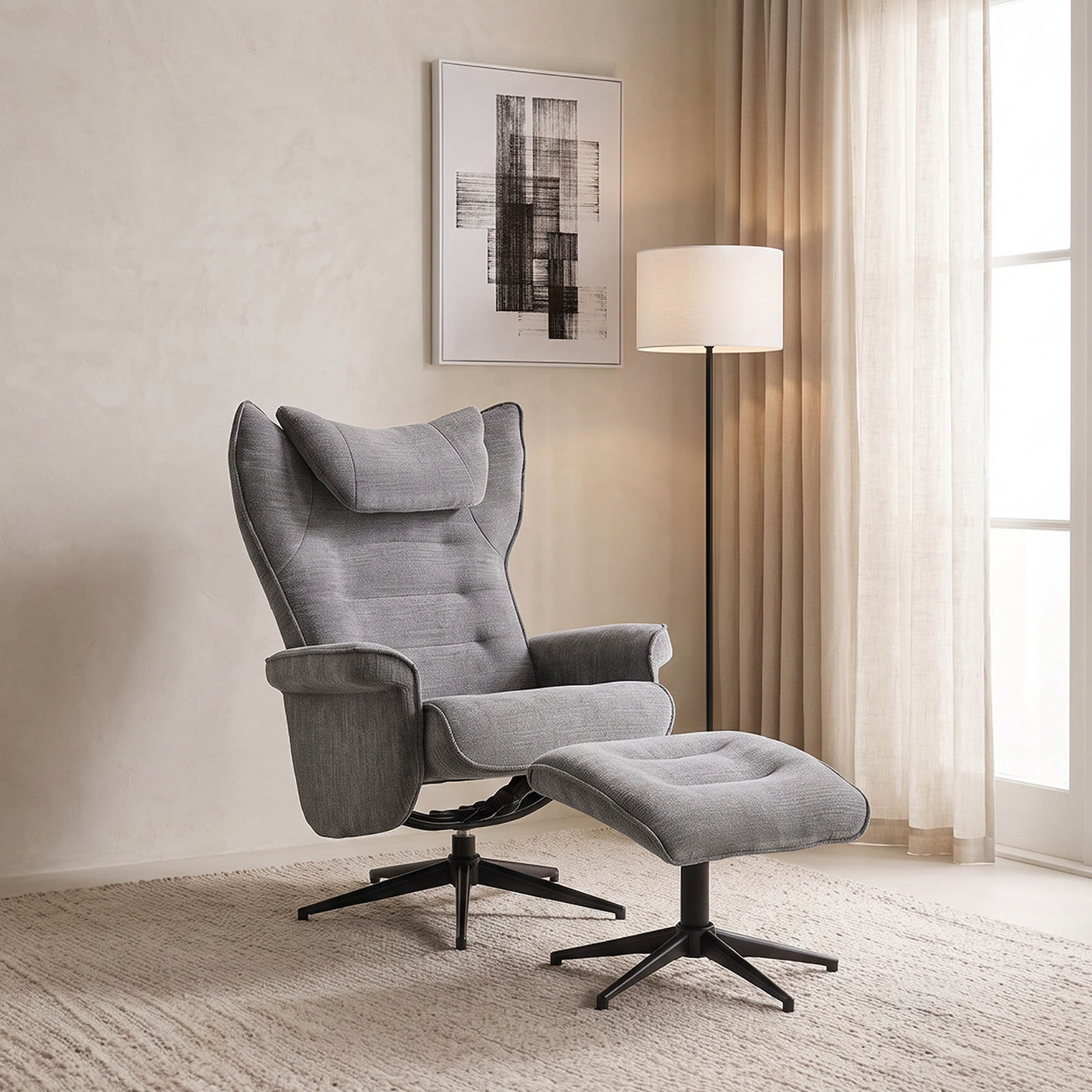 Movo Afton Fabric Swivel Armchair with Stool-hbxlivingroom-sofasandarmchairs-easychairs-image-1