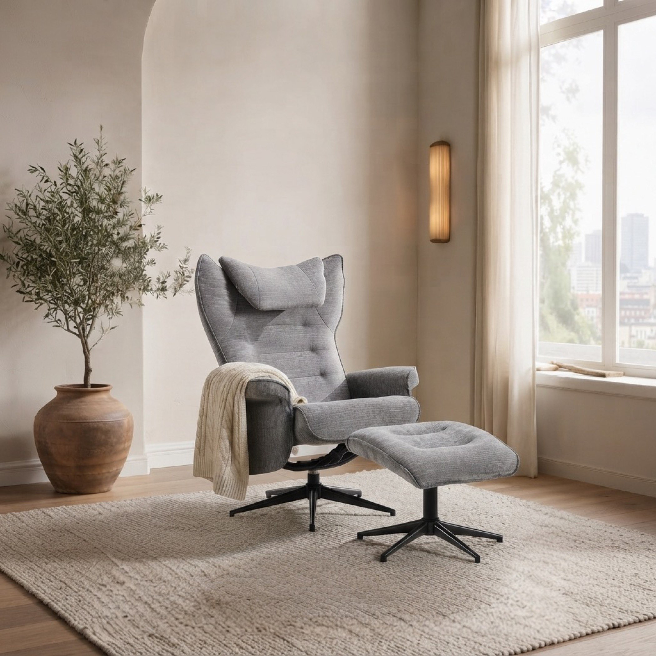 Movo Afton Fabric Swivel Armchair with Stool-hbxlivingroom-sofasandarmchairs-easychairs-image-2