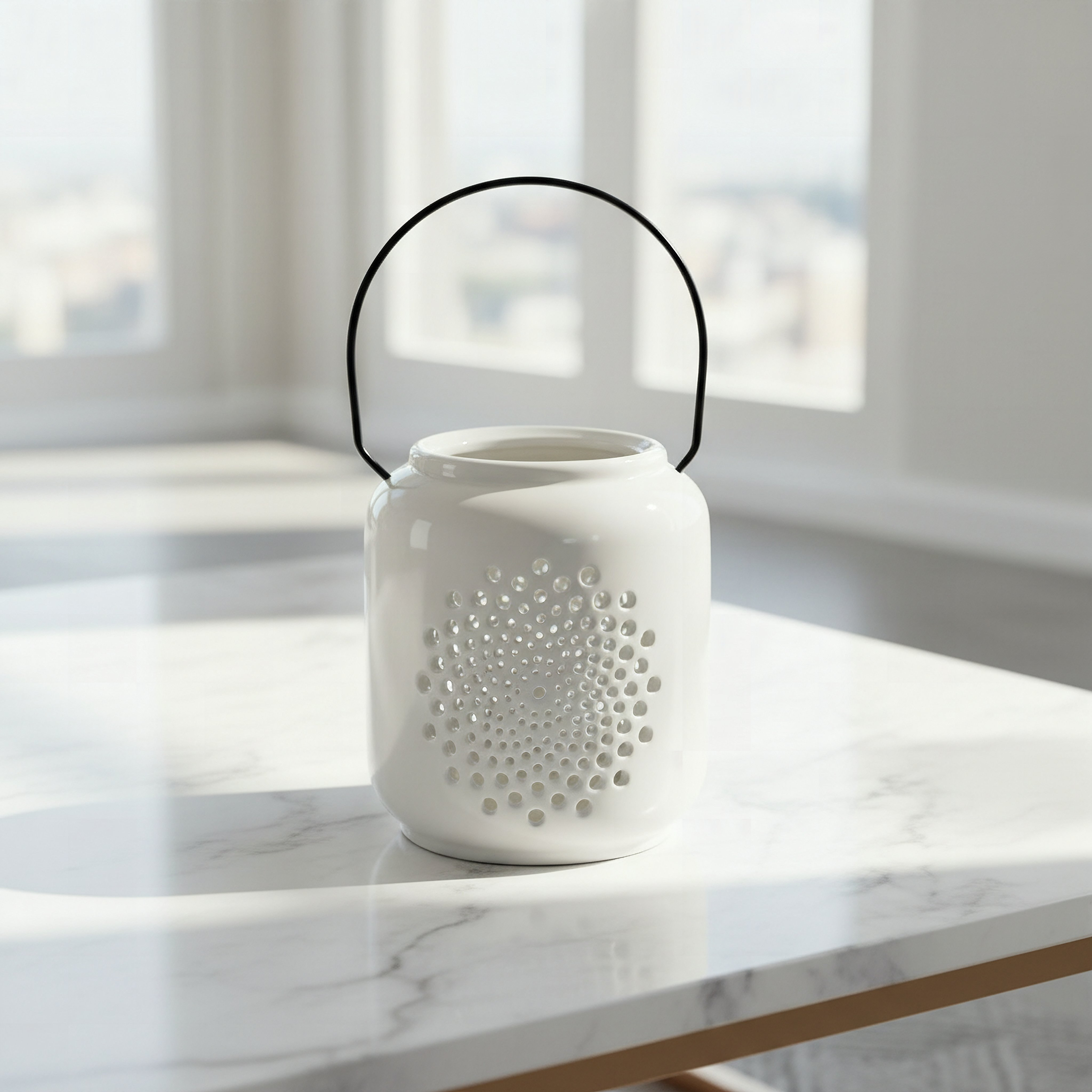 Opaline Mikasa Decorative Ceramic Lantern with Metal Handle - 10.8x10.8x12.8 cm-hbxdecorandfurnishings-homeaccessories-lanterns-image-1