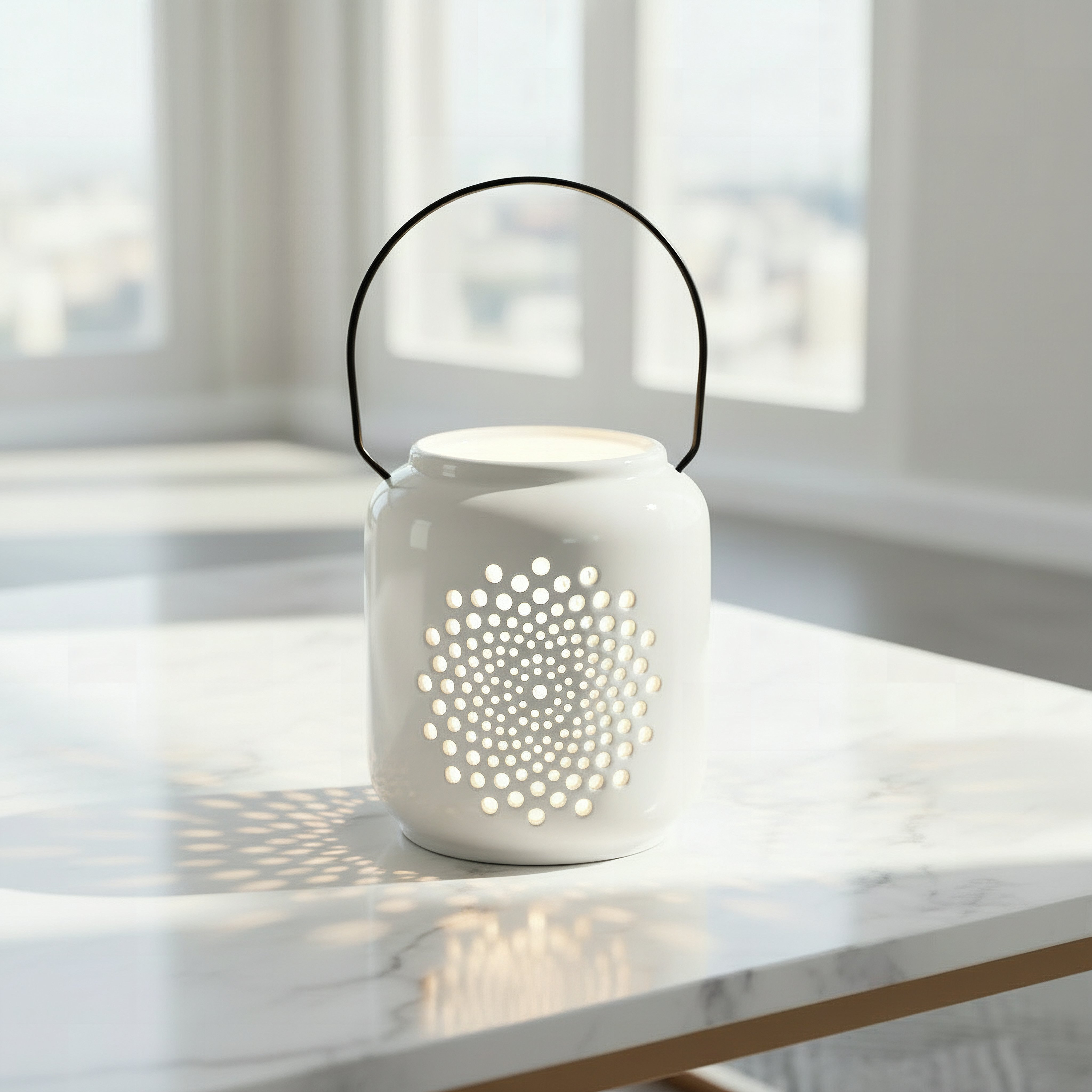Opaline Mikasa Decorative Ceramic Lantern with Metal Handle - 10.8x10.8x12.8 cm-hbxdecorandfurnishings-homeaccessories-lanterns-image-2