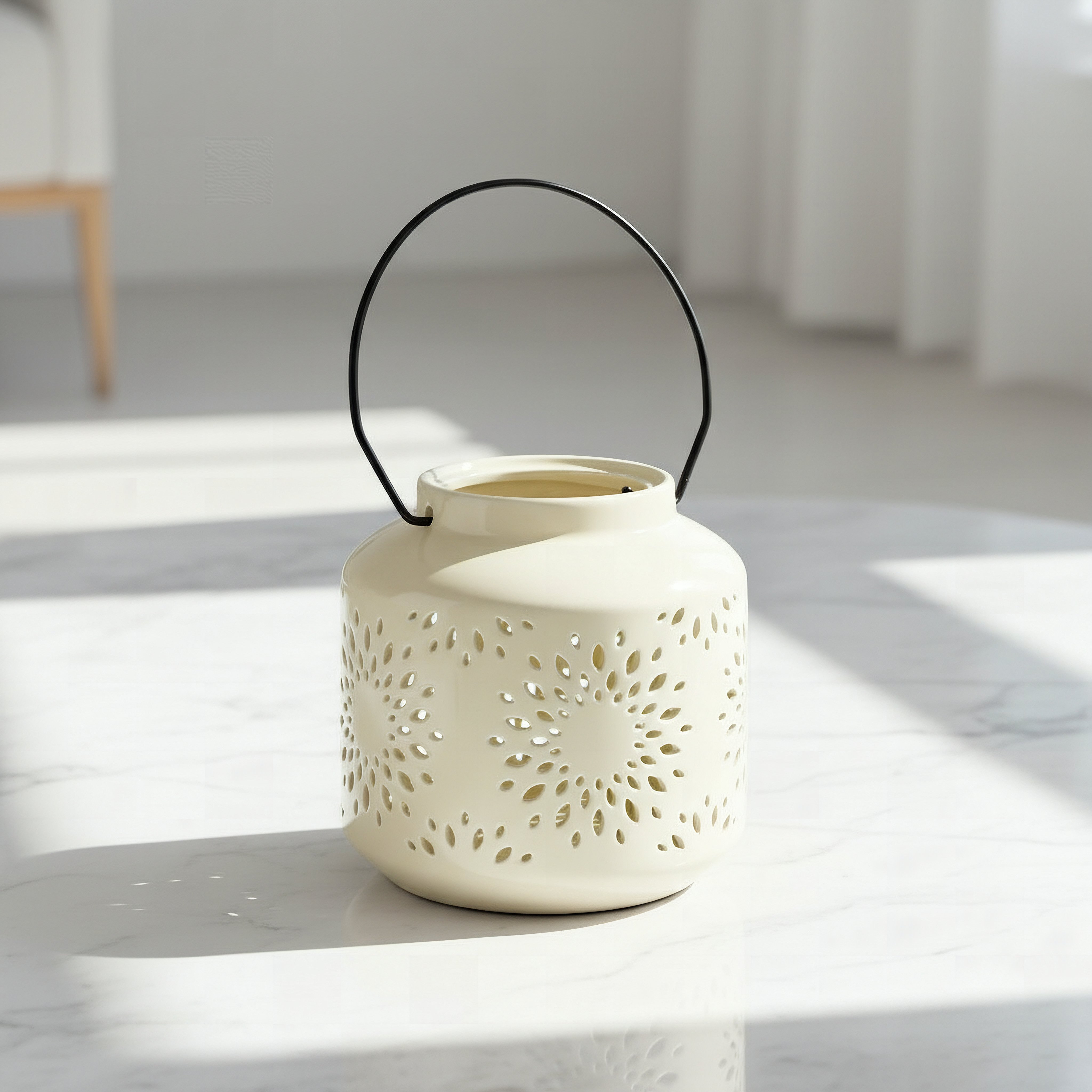 Opaline Mikasa Decorative Ceramic Lantern with Metal Handle - 12.8x12.8x13 cm-hbxdecorandfurnishings-homeaccessories-lanterns-image-1