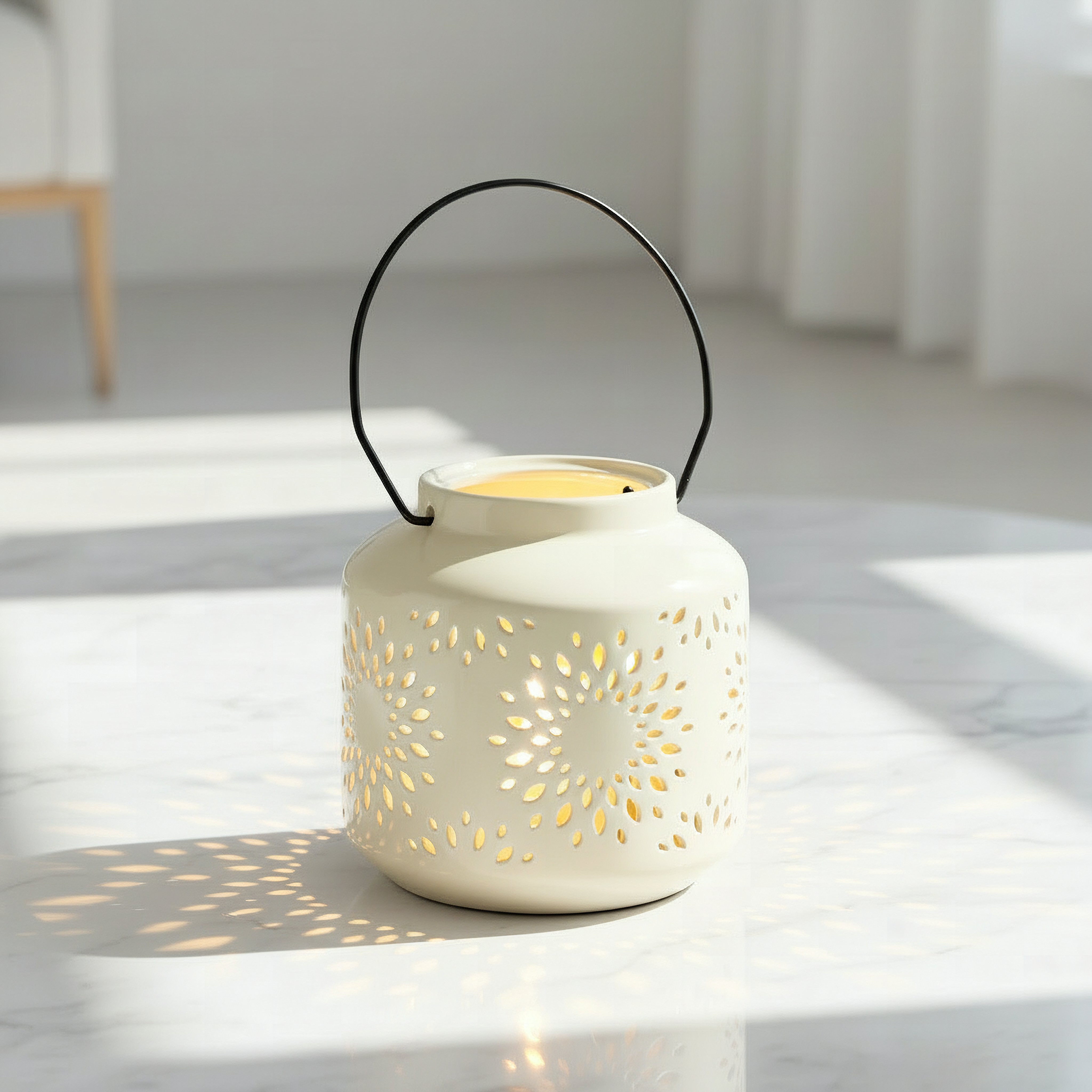 Opaline Mikasa Decorative Ceramic Lantern with Metal Handle - 12.8x12.8x13 cm-hbxdecorandfurnishings-homeaccessories-lanterns-image-2