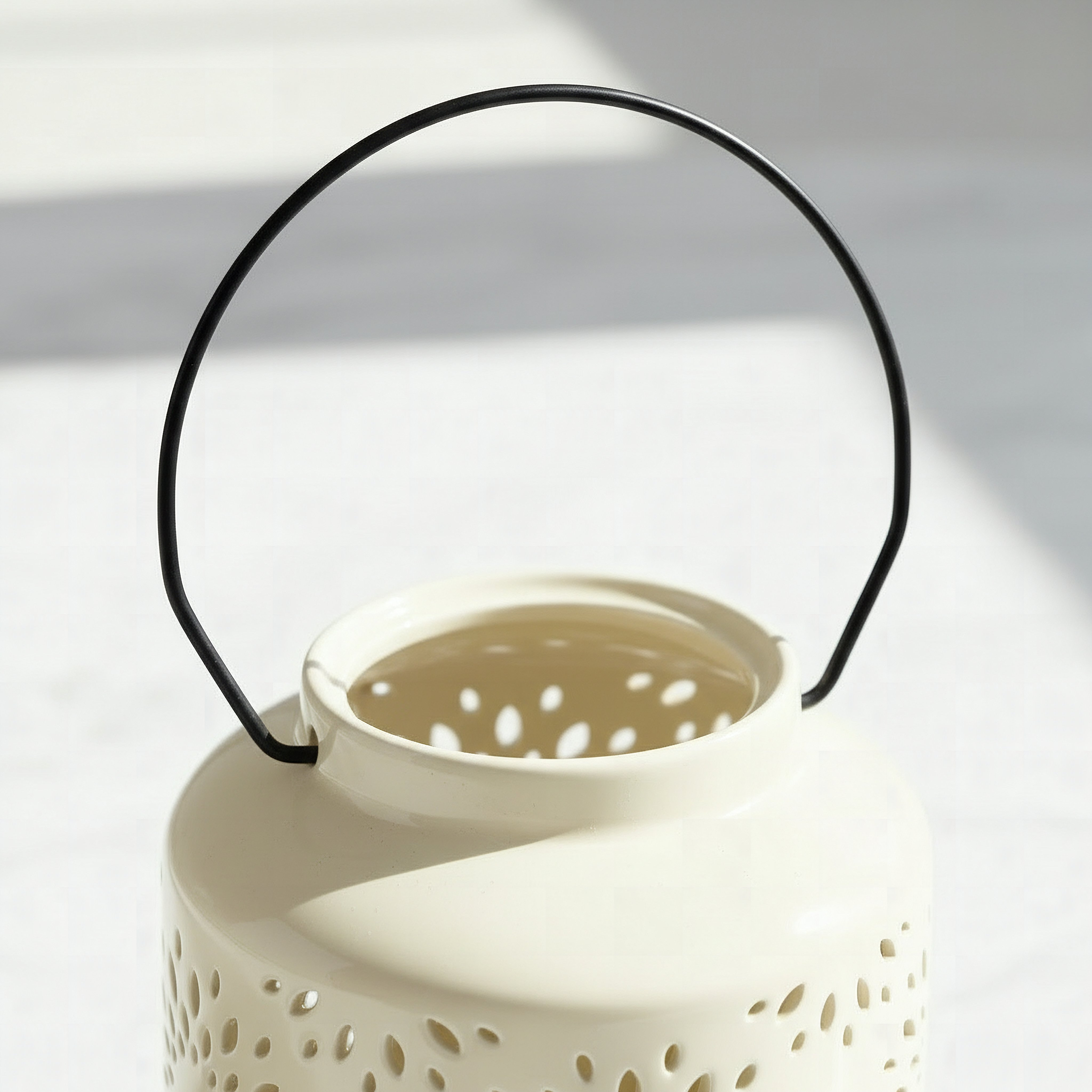 Opaline Mikasa Decorative Ceramic Lantern with Metal Handle - 12.8x12.8x13 cm-hbxdecorandfurnishings-homeaccessories-lanterns-image-3