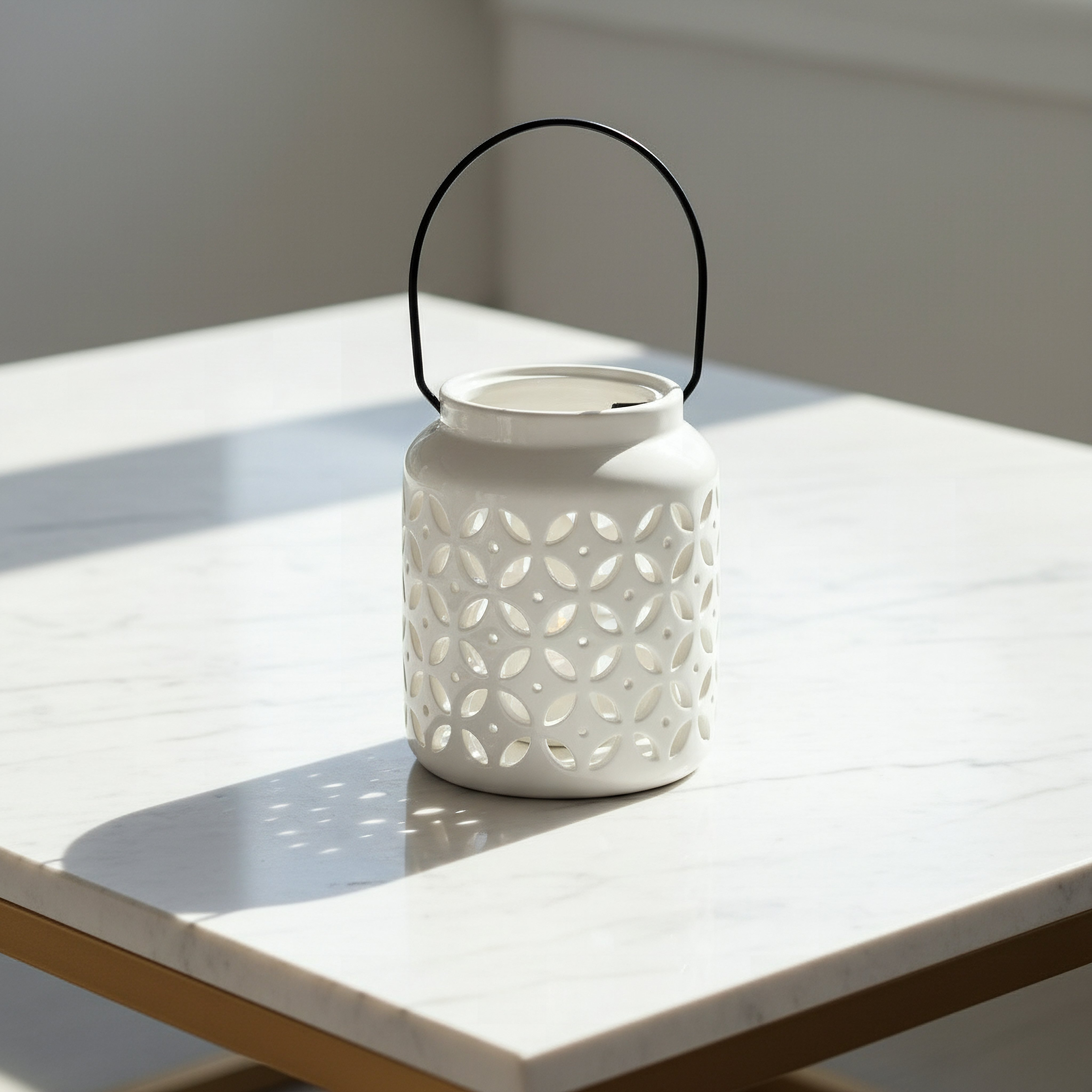Opaline Mikasa Decorative Ceramic Lantern with Metal Handle - 10.8x10.8x12.8 cm-hbxdecorandfurnishings-homeaccessories-lanterns-image-1