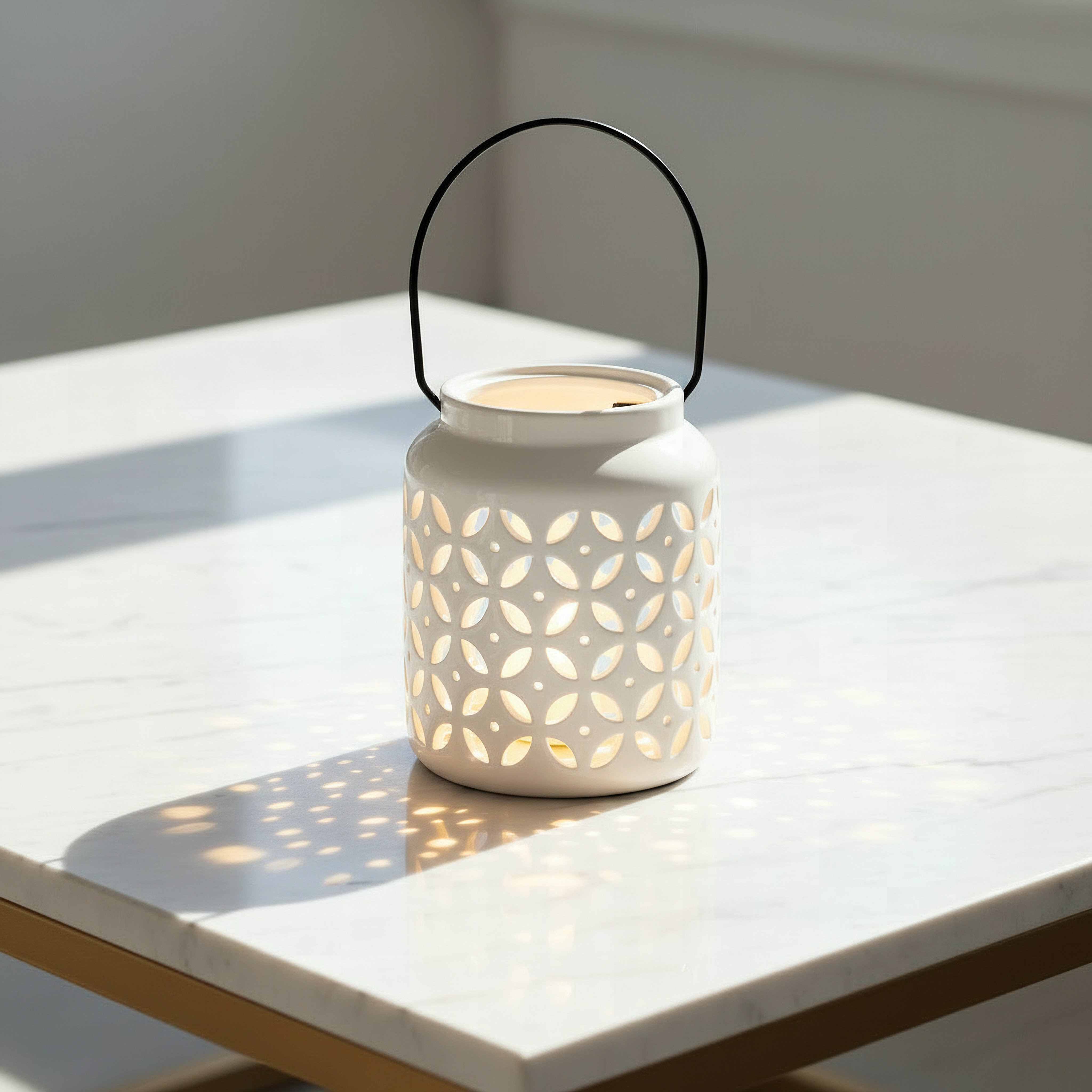 Opaline Mikasa Decorative Ceramic Lantern with Metal Handle - 10.8x10.8x12.8 cm-hbxdecorandfurnishings-homeaccessories-lanterns-image-2