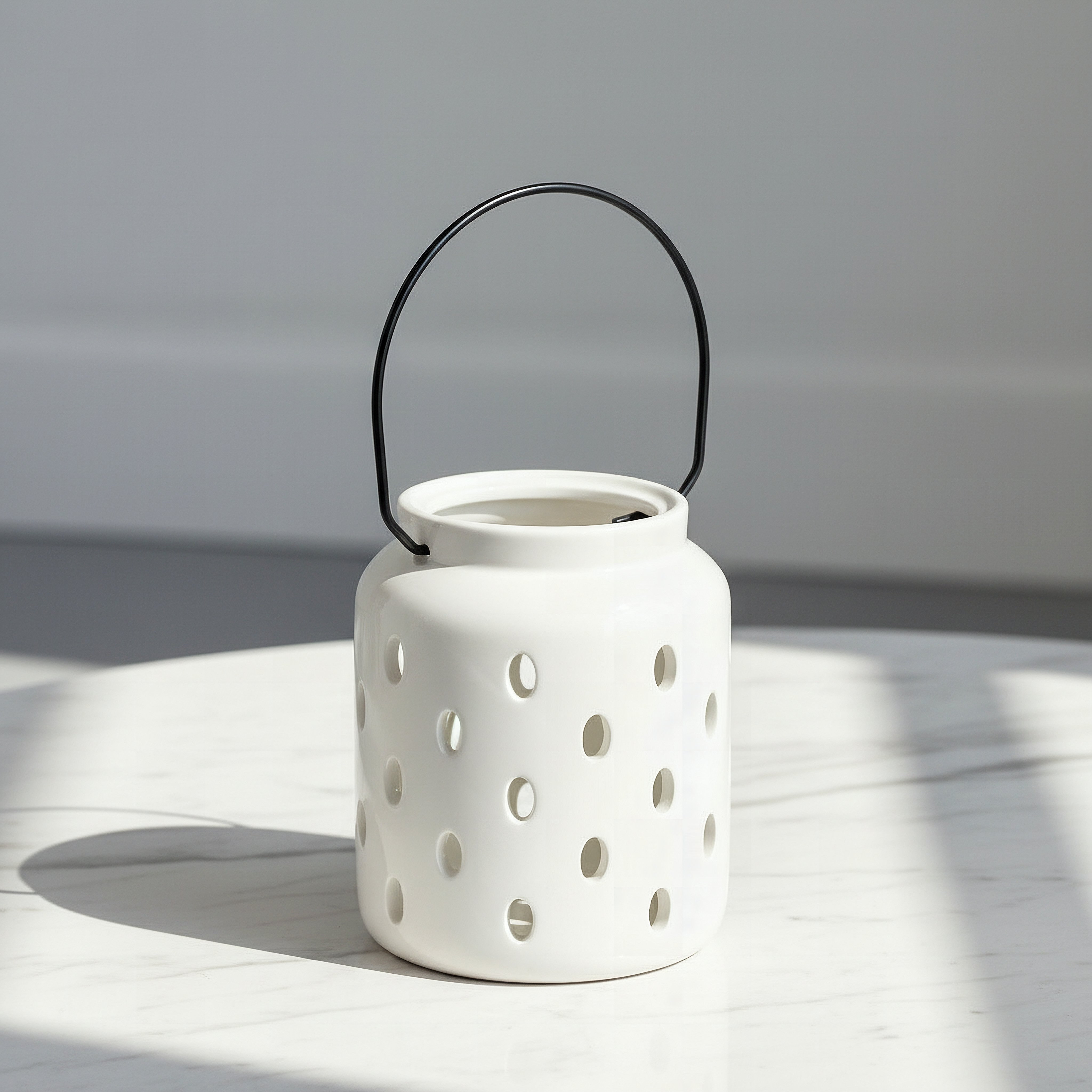 Opaline Mikasa Decorative Ceramic Lantern with Metal Handle - 11x11x13 cm-hbxdecorandfurnishings-homeaccessories-lanterns-image-1