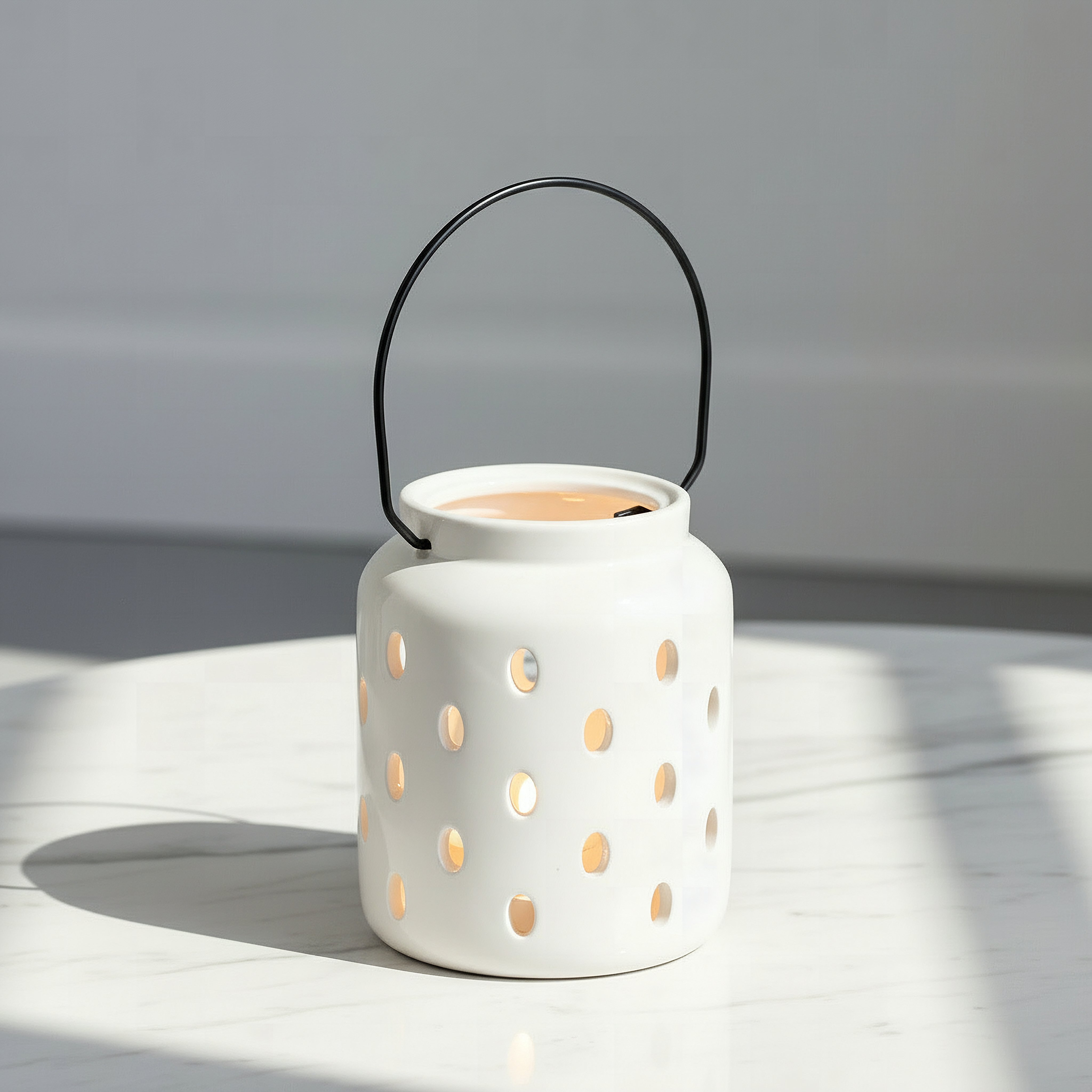 Opaline Mikasa Decorative Ceramic Lantern with Metal Handle - 11x11x13 cm-hbxdecorandfurnishings-homeaccessories-lanterns-image-2