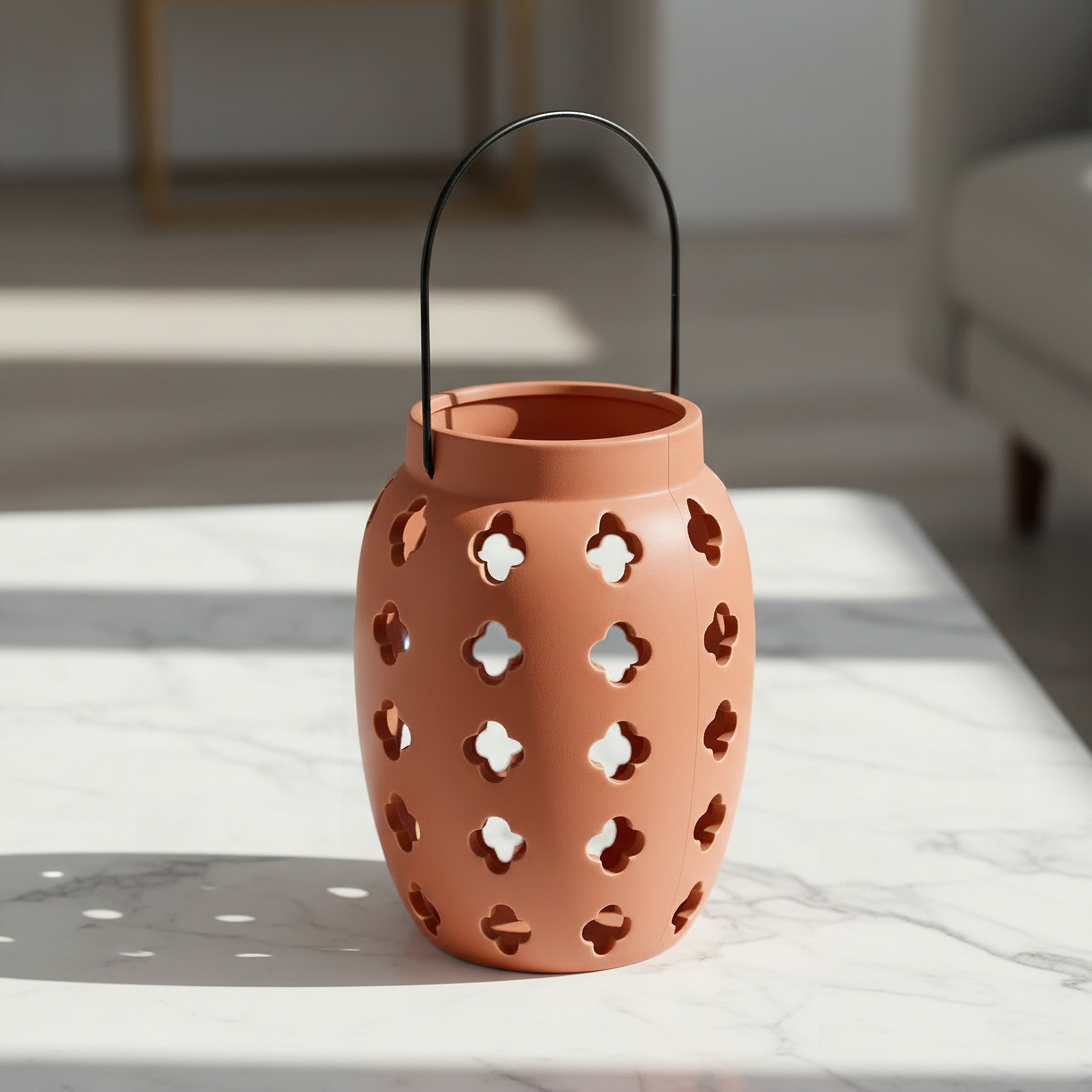 Opaline Mikasa Decorative Ceramic Lantern with Metal Handle - 17x17x23 cm-hbxdecorandfurnishings-homeaccessories-lanterns-image-1
