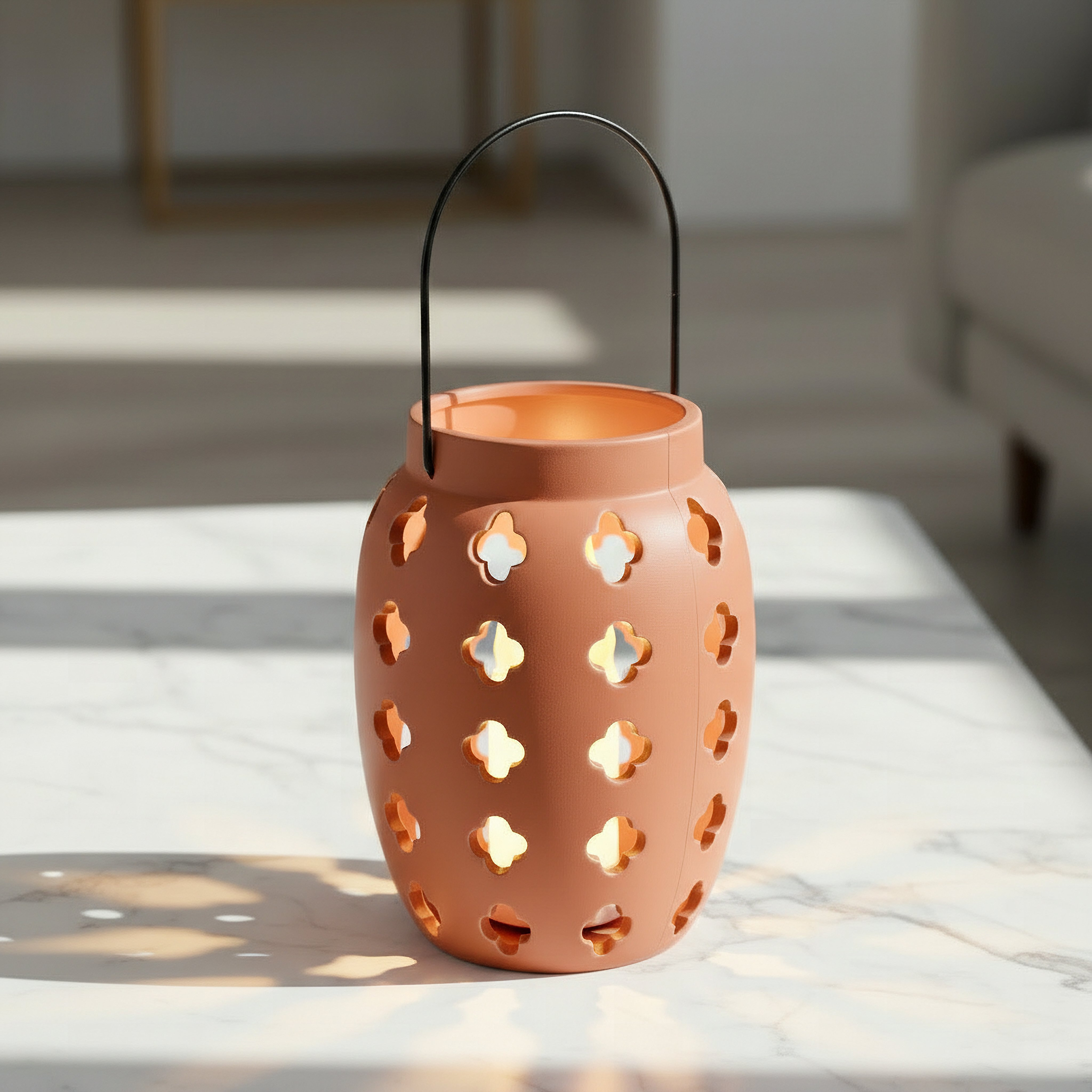 Opaline Mikasa Decorative Ceramic Lantern with Metal Handle - 17x17x23 cm-hbxdecorandfurnishings-homeaccessories-lanterns-image-2