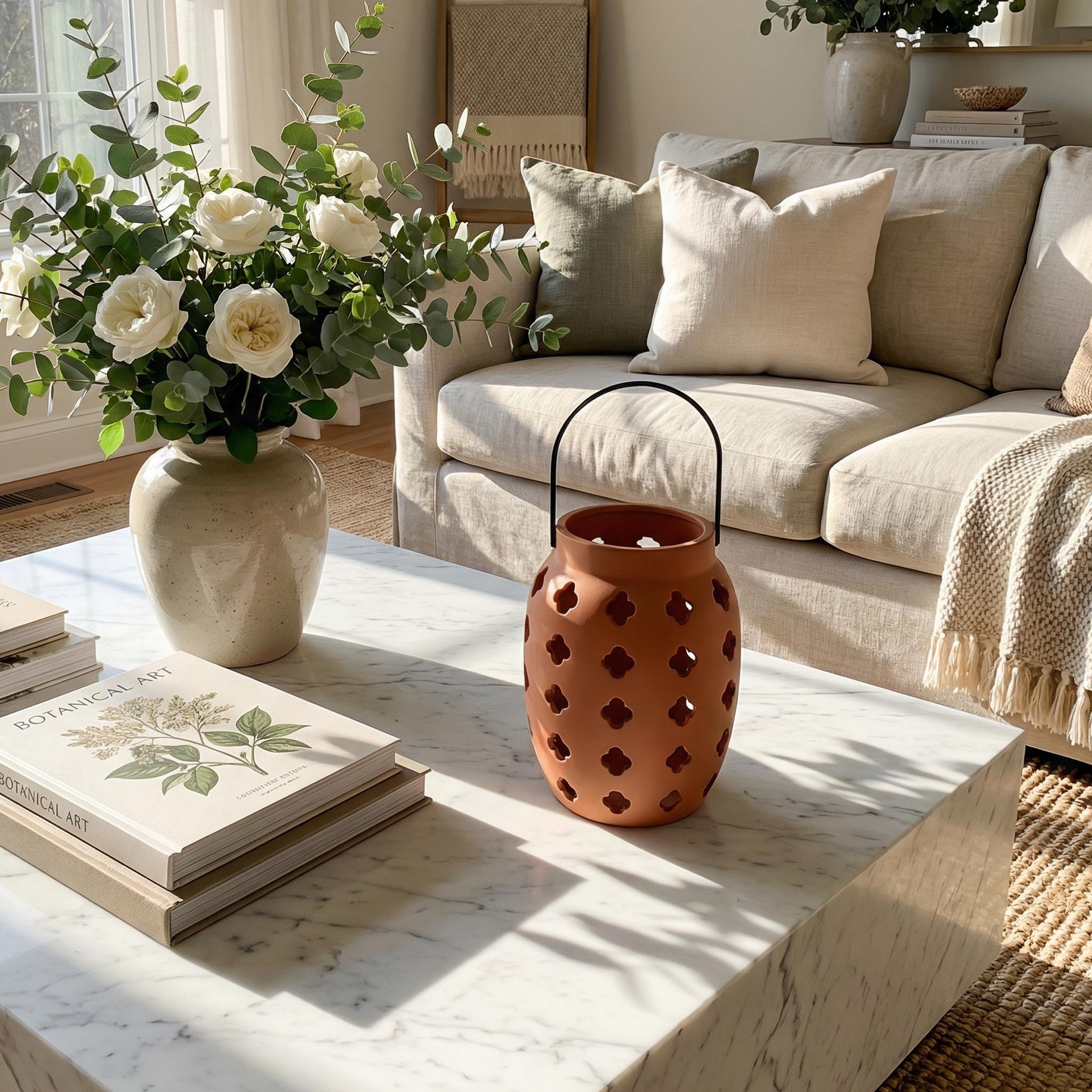 Opaline Mikasa Decorative Ceramic Lantern with Metal Handle - 17x17x23 cm-hbxdecorandfurnishings-homeaccessories-lanterns-image-4