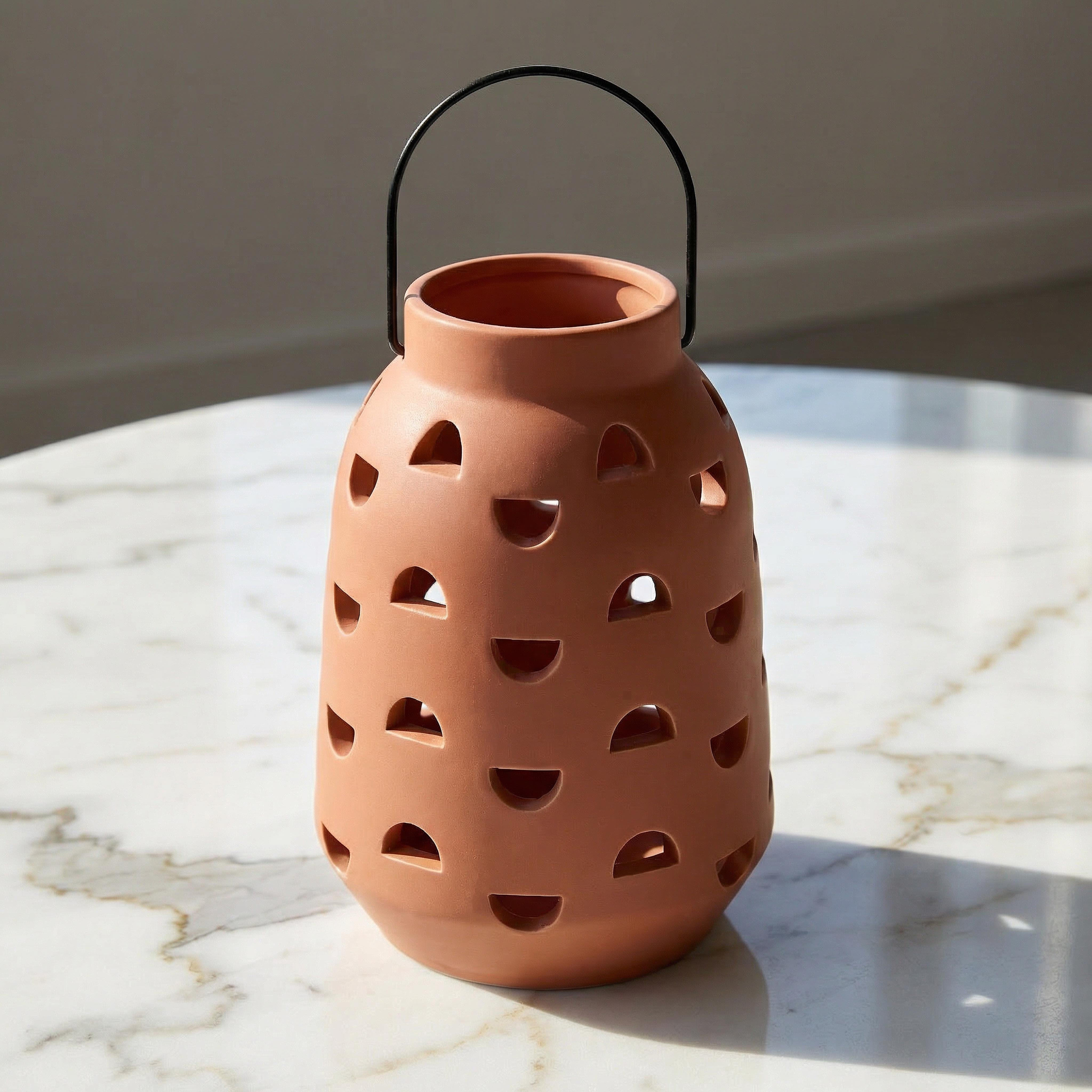 Opaline Mikasa Decorative Ceramic Lantern with Metal Handle - 13x13x19 cm-hbxdecorandfurnishings-homeaccessories-lanterns-image-1