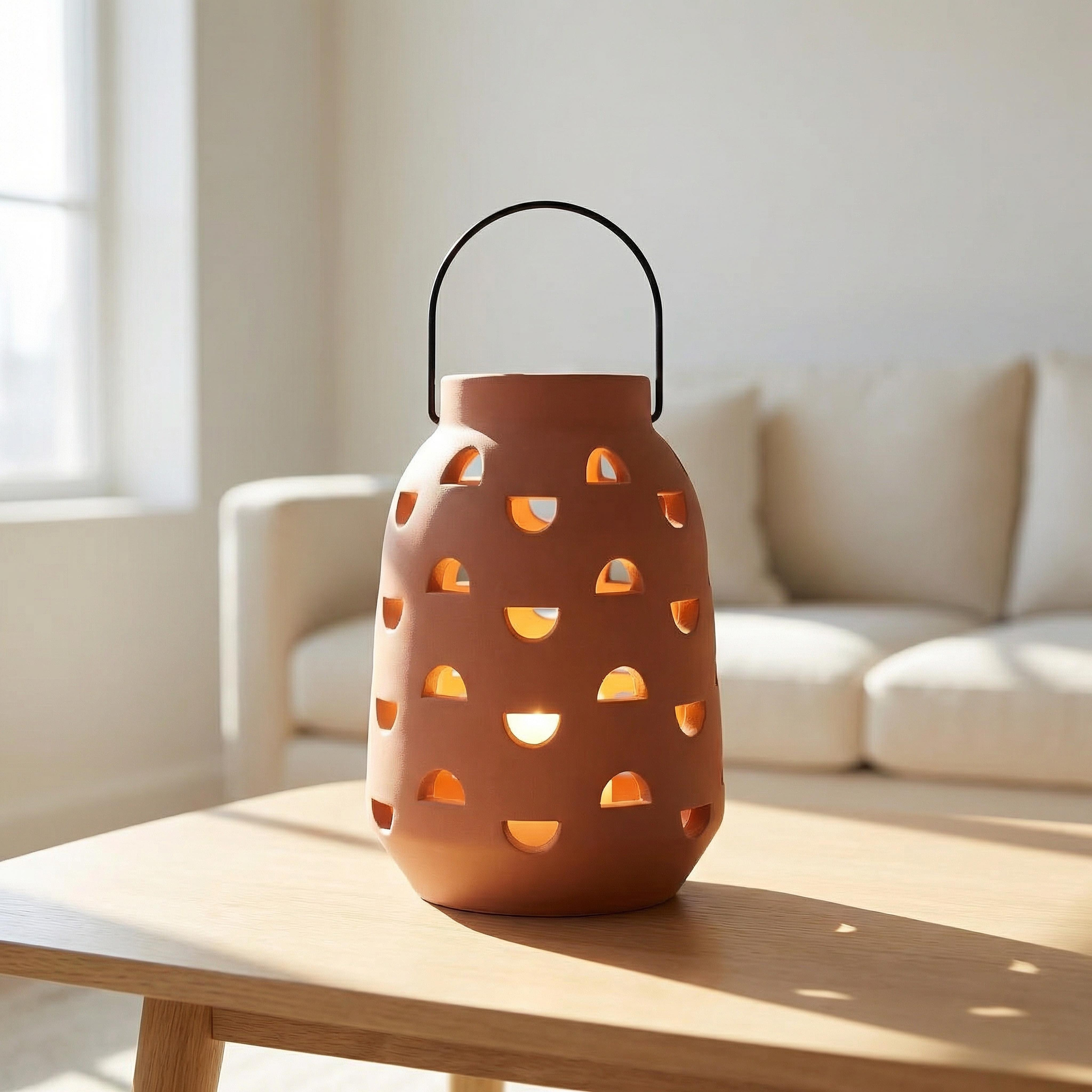 Opaline Mikasa Decorative Ceramic Lantern with Metal Handle - 13x13x19 cm-hbxdecorandfurnishings-homeaccessories-lanterns-image-2