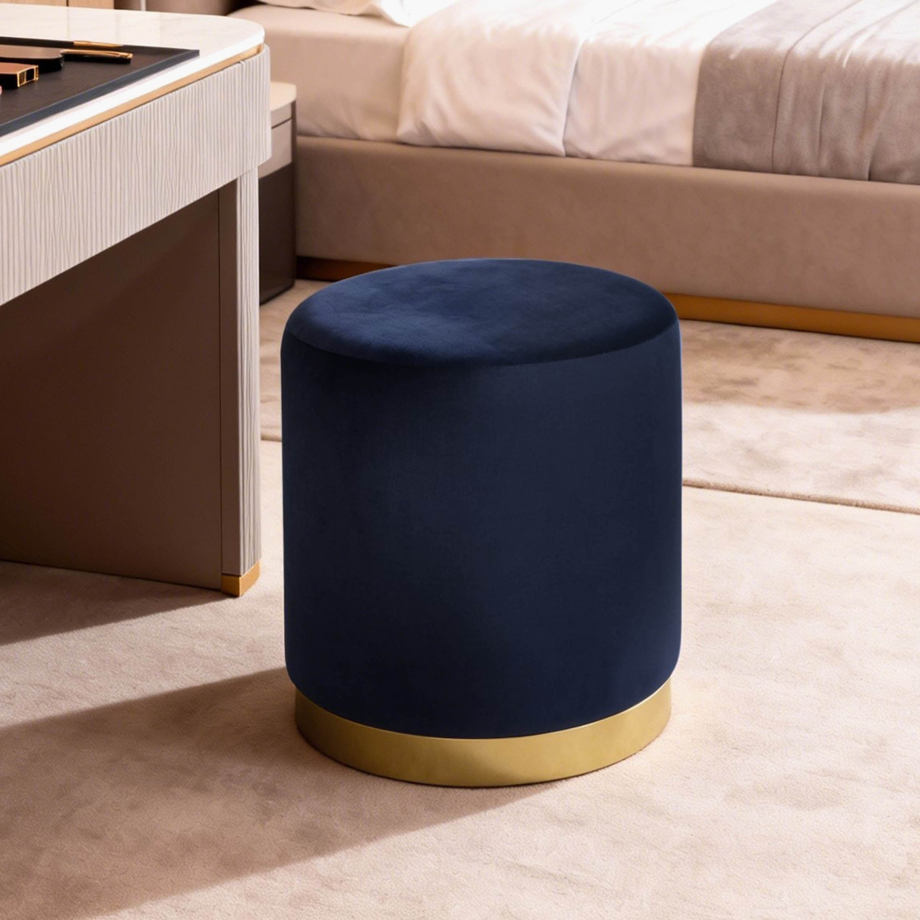 Kiva Velvet Fabric Round Ottoman-hbxlivingroom-sofasandarmchairs-ottomansandfootstools-image-1