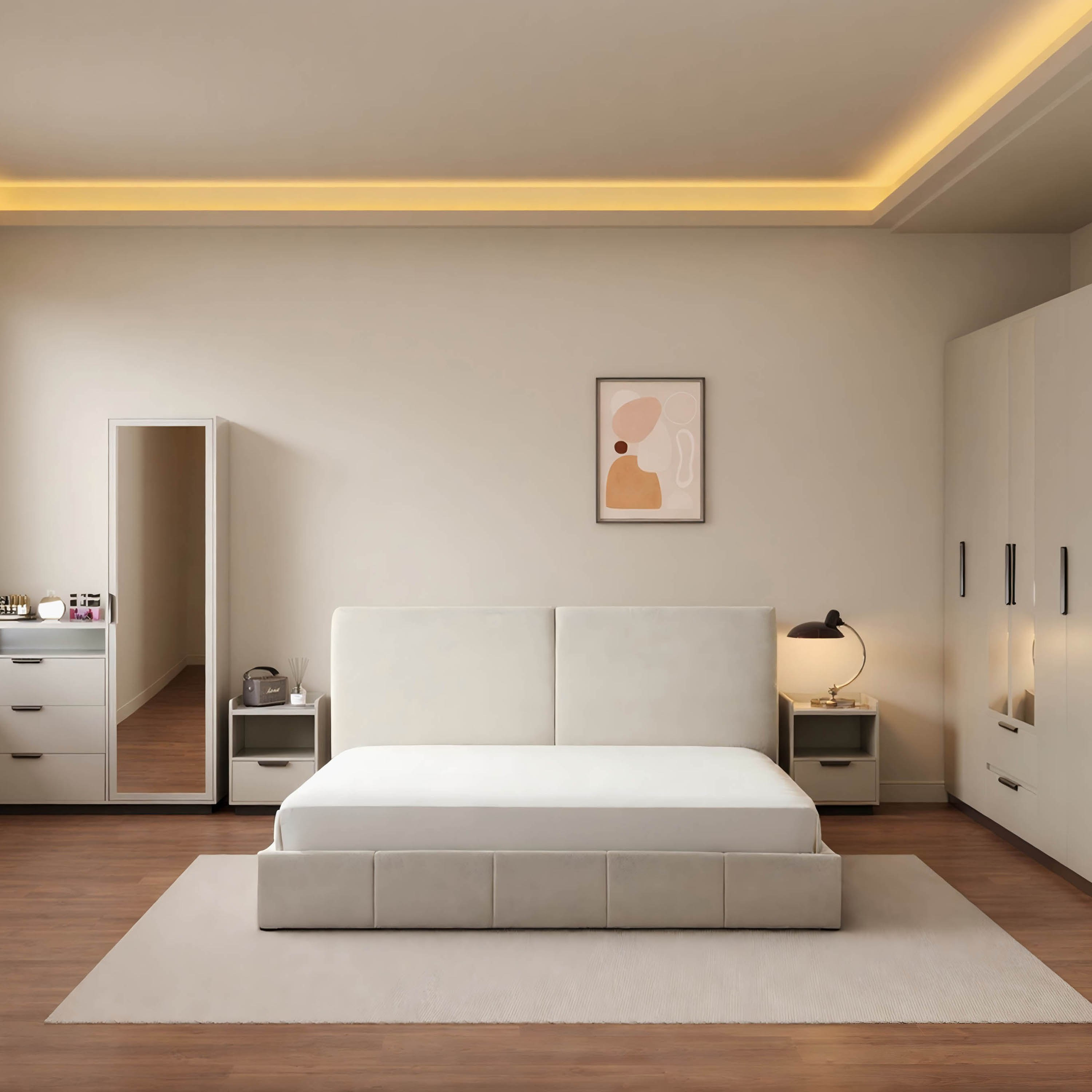 طقم غرفة نوم كينج منجد بسطح حجر ملبد 5 قطع من لينتون - 180x200 سم-hbxbedroom-bedsandbedsets-bedroomsets-king-image-1