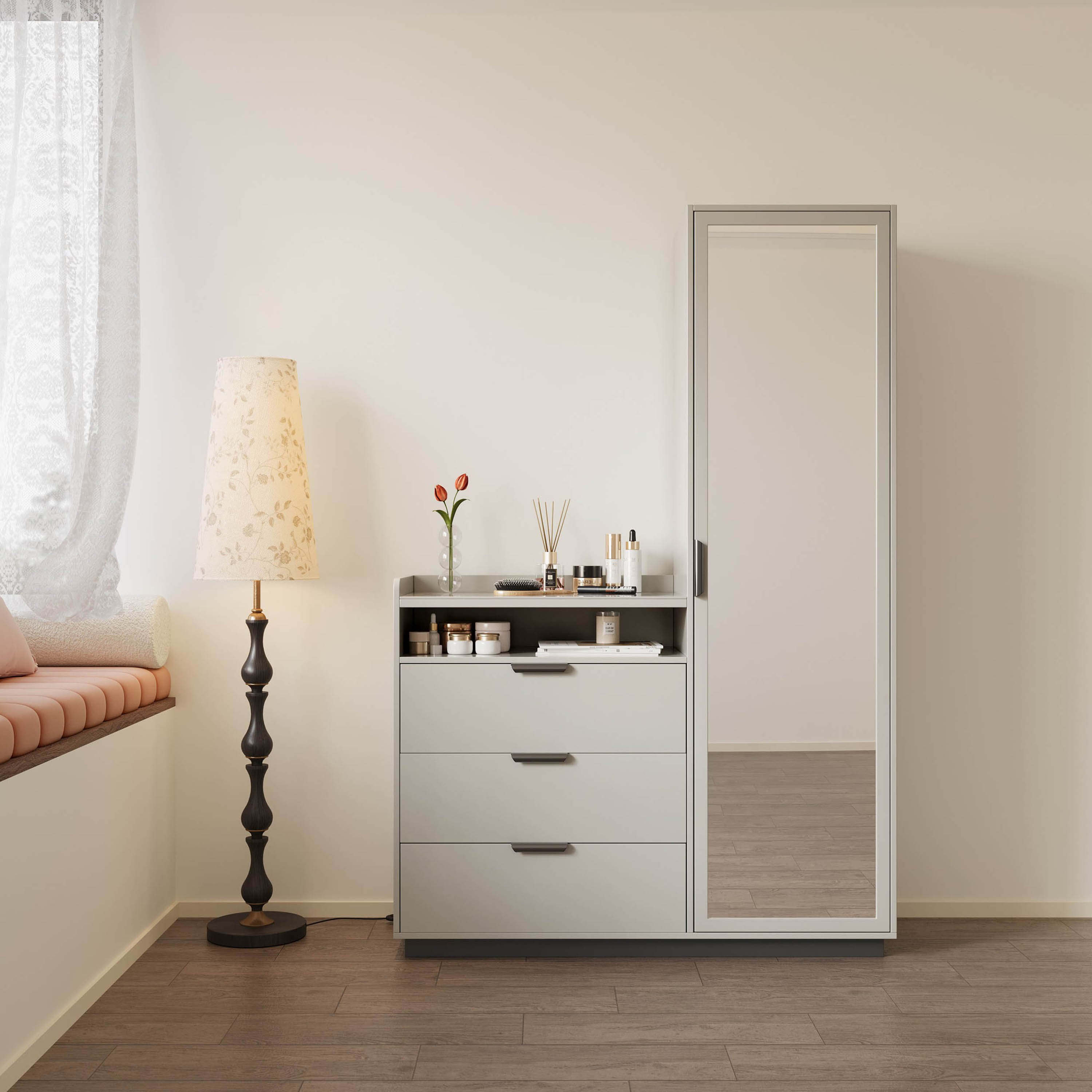طقم غرفة نوم كينج منجد بسطح حجر ملبد 5 قطع من لينتون - 180x200 سم-hbxbedroom-bedsandbedsets-bedroomsets-king-image-6