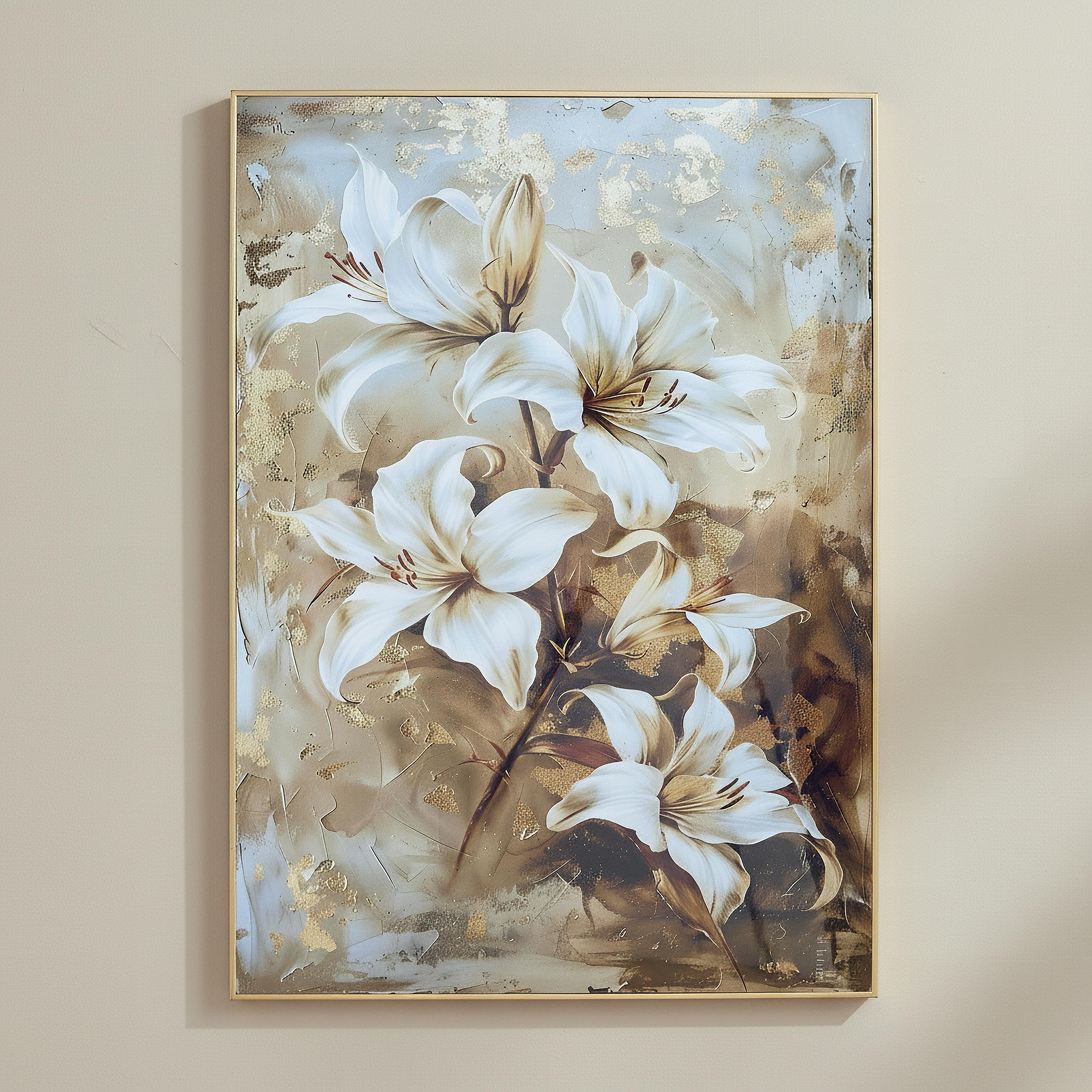 Cyprus Elara Four Stem Flower High Gloss Framed Picture - 50x70x2.5 cm-hbxhomeware-hbxdecorandfurnishings-image-1
