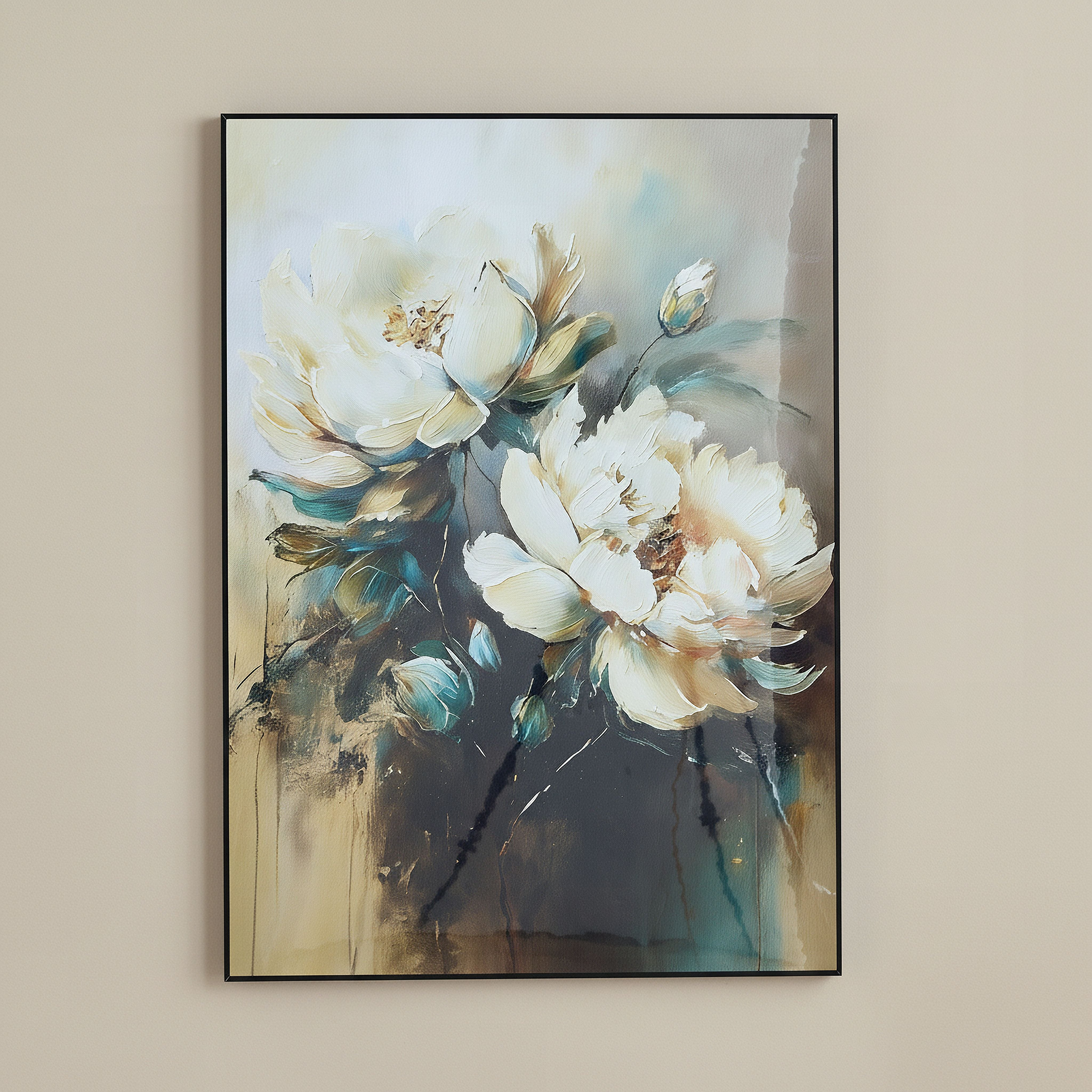 Cyprus Elara Double Peony High Gloss Framed Picture - 50x70x2.5 cm-hbxhomeware-hbxdecorandfurnishings-image-1