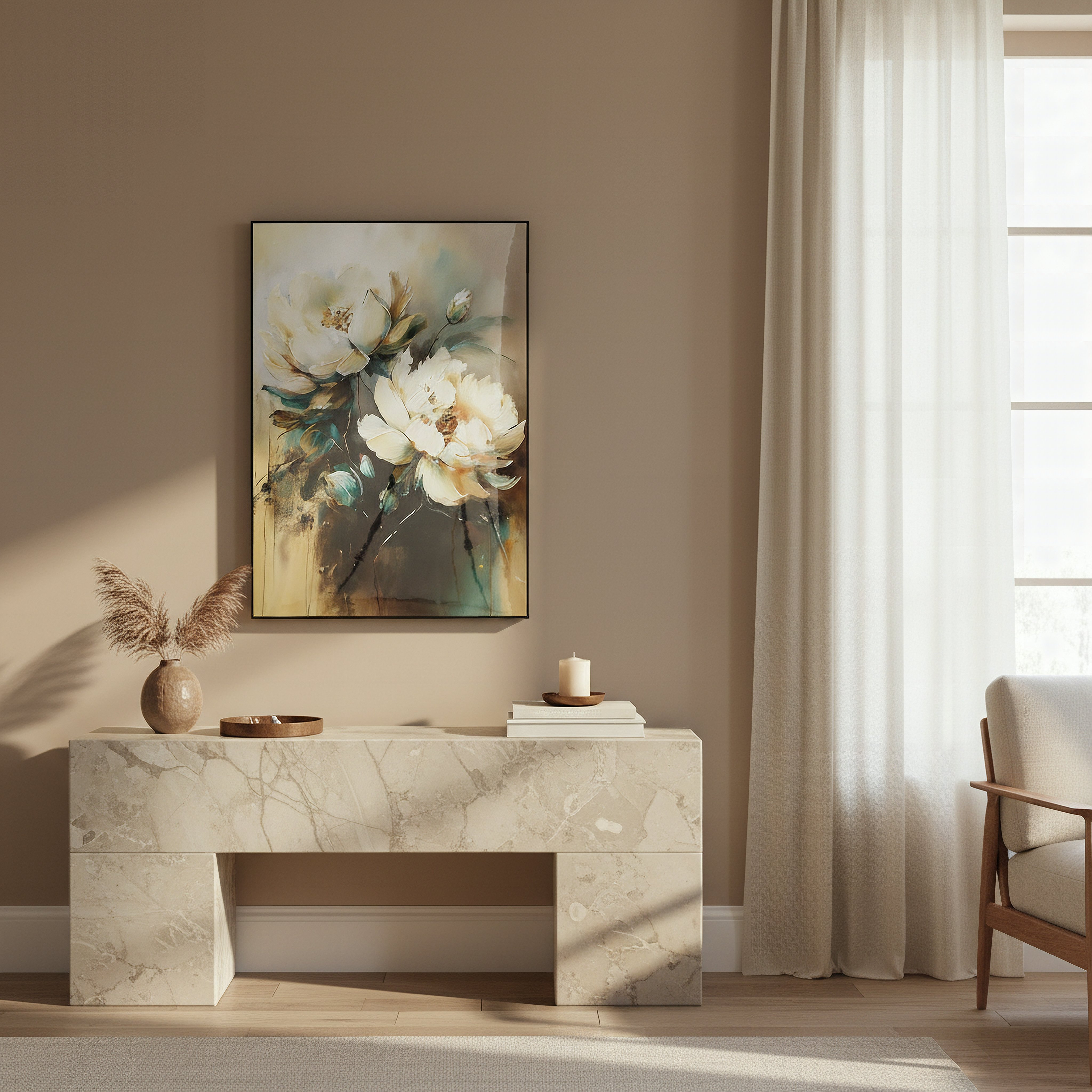 Cyprus Elara Double Peony High Gloss Framed Picture - 50x70x2.5 cm-hbxhomeware-hbxdecorandfurnishings-image-3