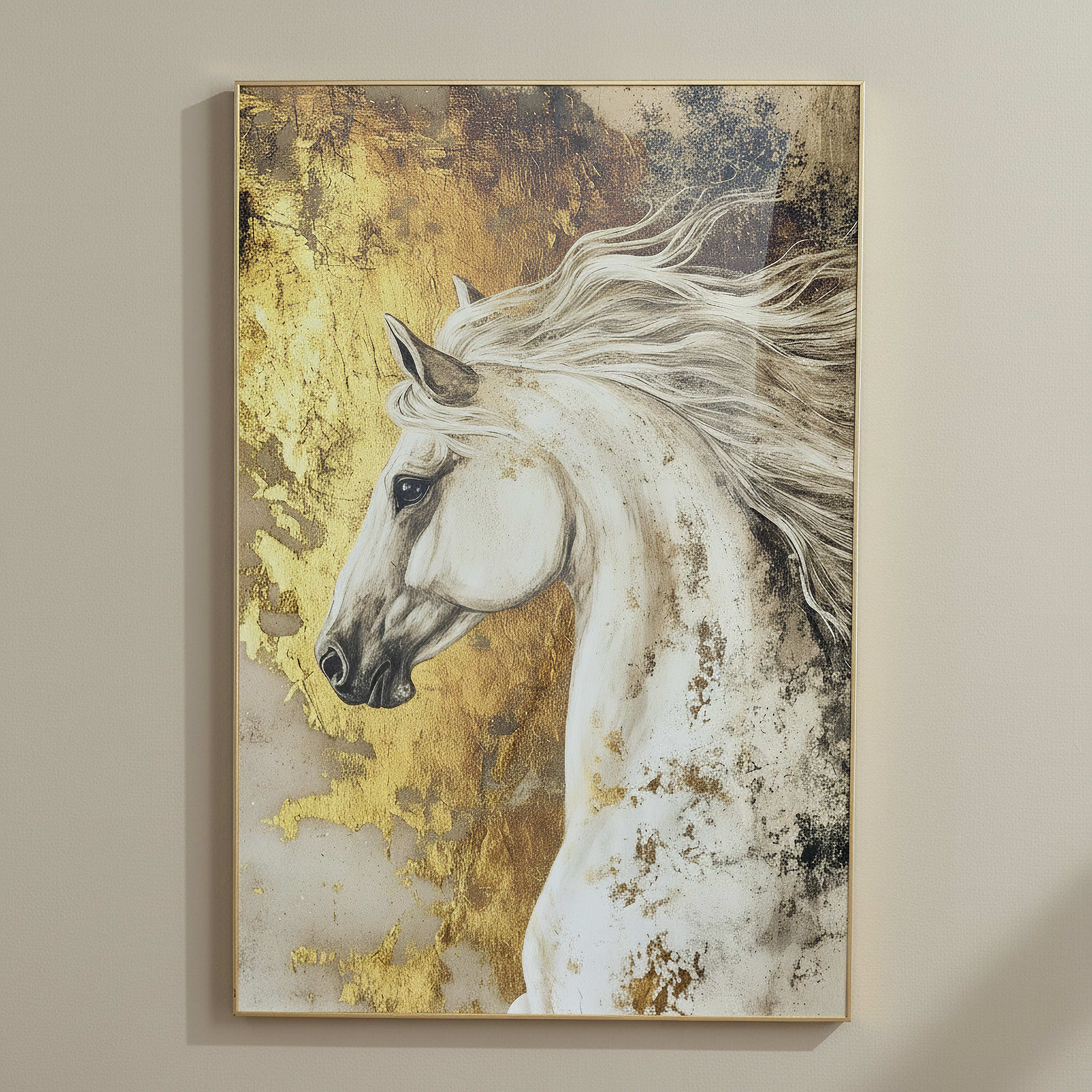 Cyprus Elara White Horse Glossy Framed Picture - 60x90x2.5 cm-hbxhomeware-hbxdecorandfurnishings-image-1