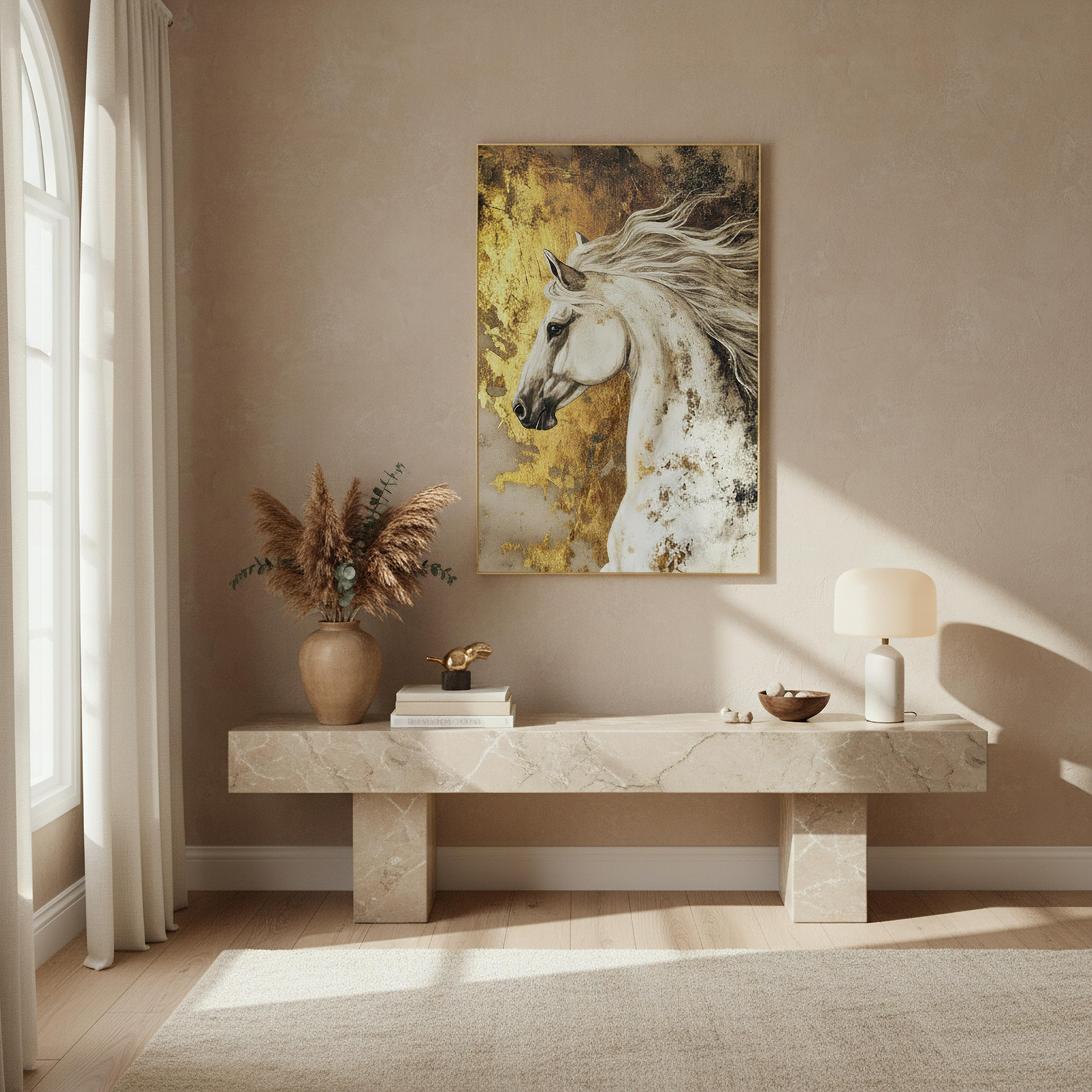 Cyprus Elara White Horse Glossy Framed Picture - 60x90x2.5 cm-hbxhomeware-hbxdecorandfurnishings-image-3