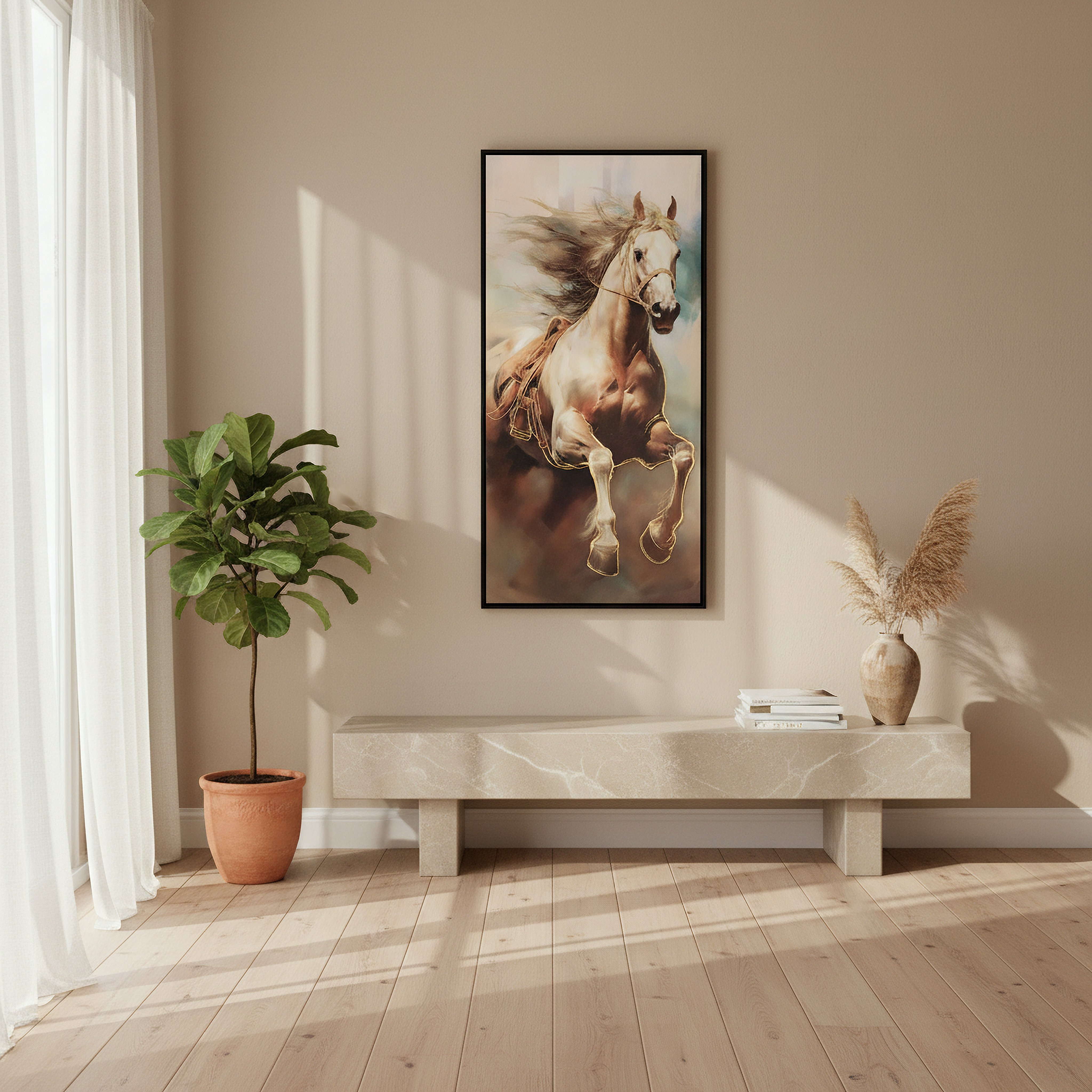 Cyprus Elara Running Horse Framed Canvas with 3D Effect Gold Foil - 40x80x2.8 cm-hbxhomeware-hbxdecorandfurnishings-image-3