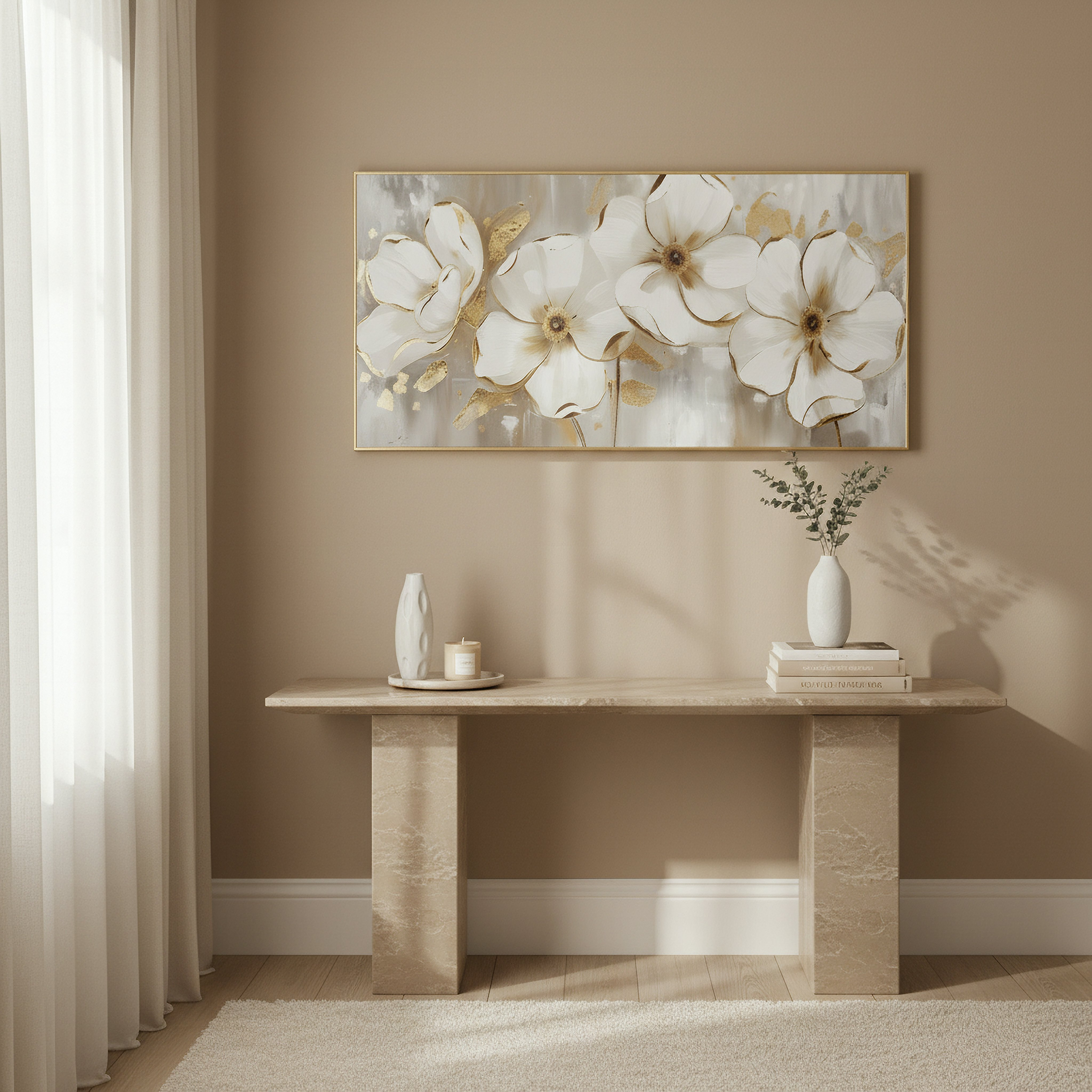 Cyprus Elara Paper Flowers Glossy Framed Picture - 40x80x2.5 cm-hbxhomeware-hbxdecorandfurnishings-image-4