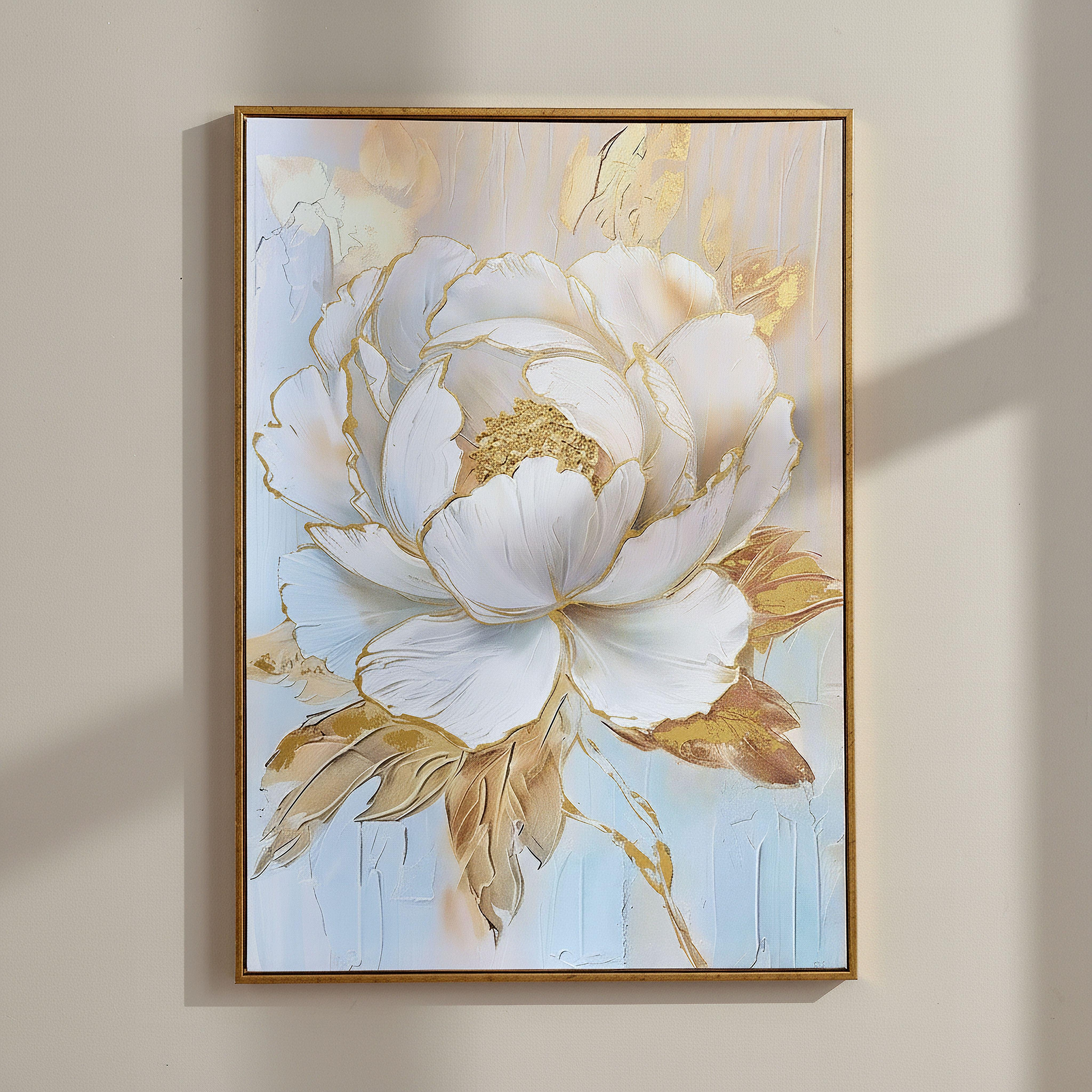 Cyprus Elara Large Peony Framed Canvas with Gold Foil - 50x70x2.8 cm-hbxhomeware-hbxdecorandfurnishings-image-1