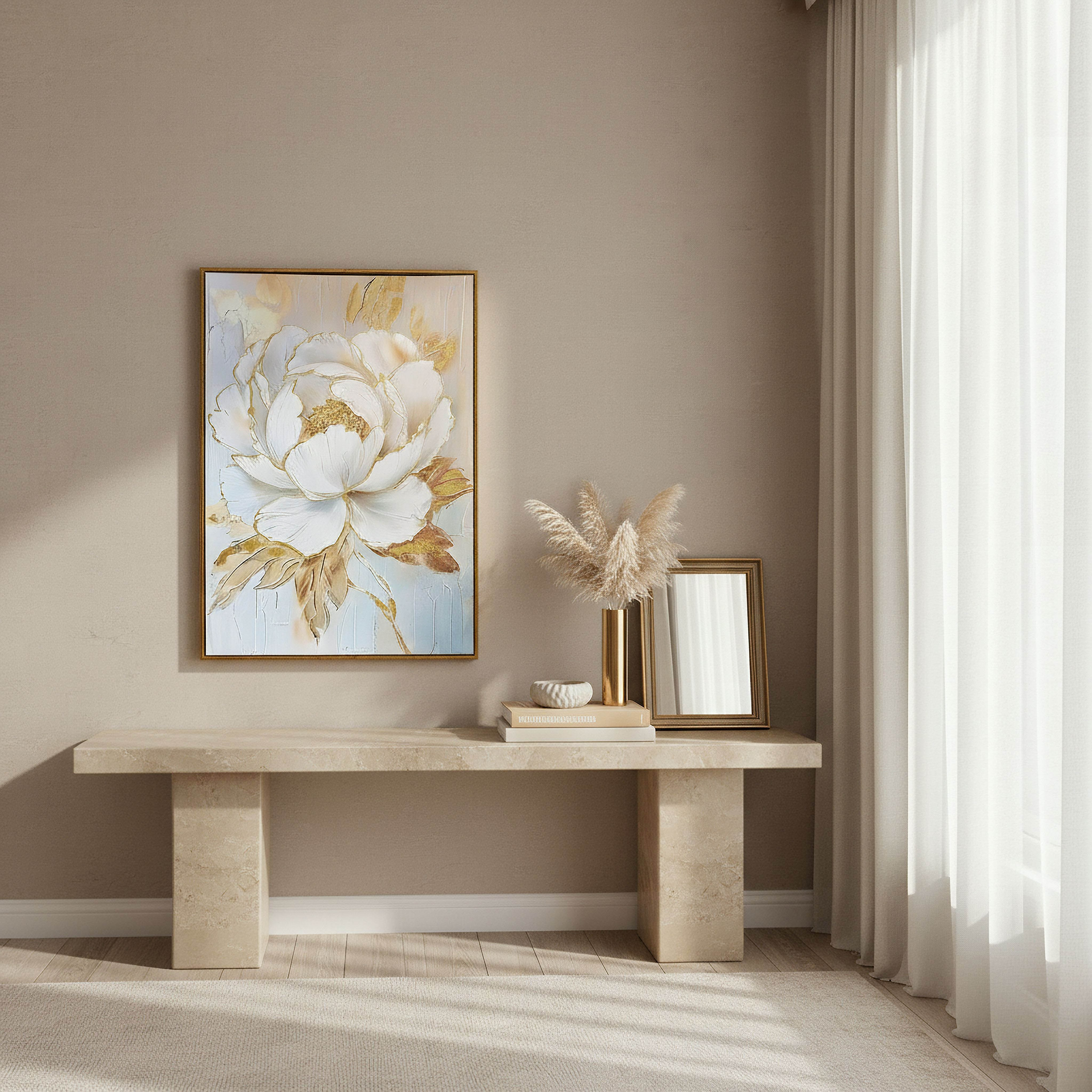 Cyprus Elara Large Peony Framed Canvas with Gold Foil - 50x70x2.8 cm-hbxhomeware-hbxdecorandfurnishings-image-3