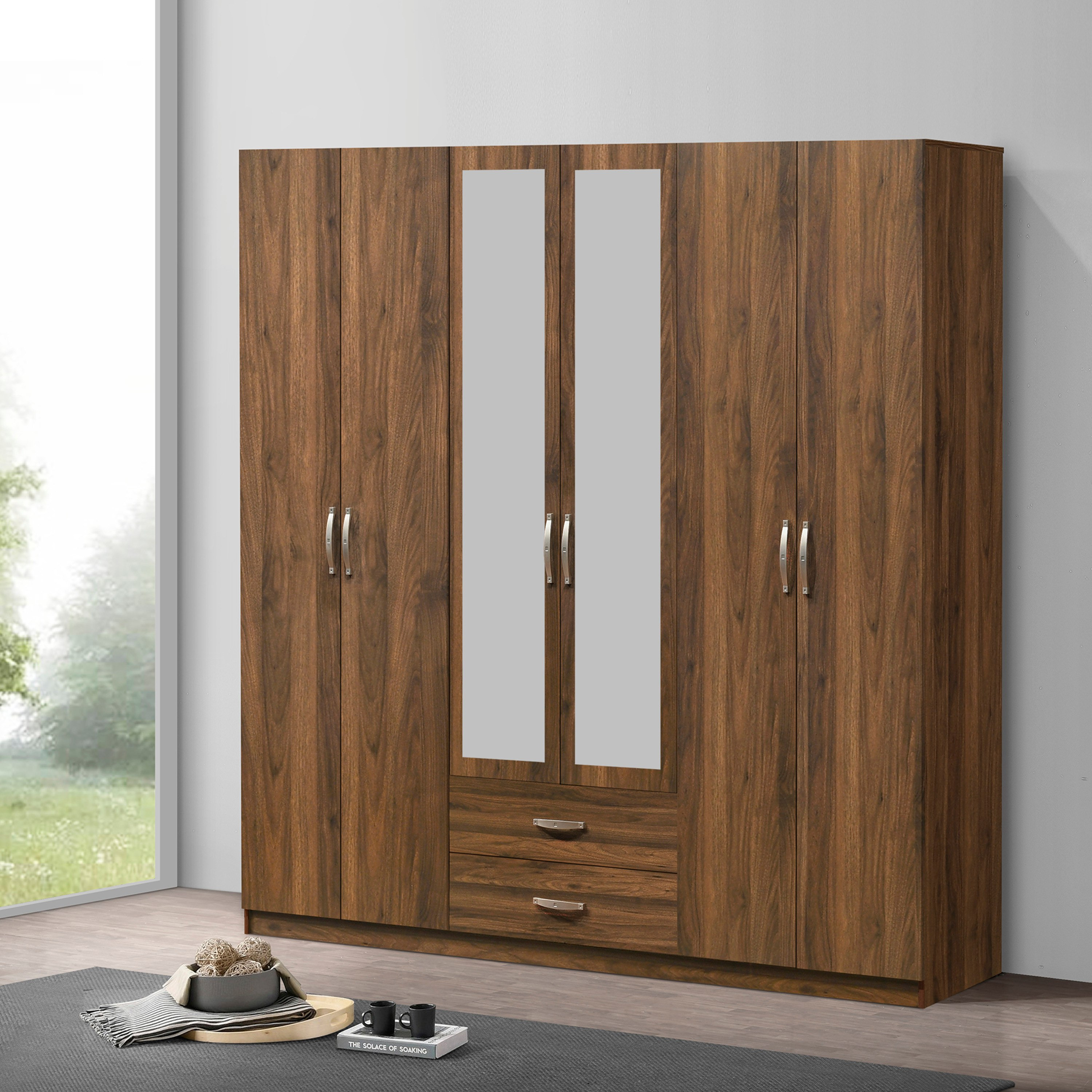 Kulltorp Plus 6-Door Wardrobe with 2 Drawers and Mirrors-hbxfurniture-wardrobes-image-1