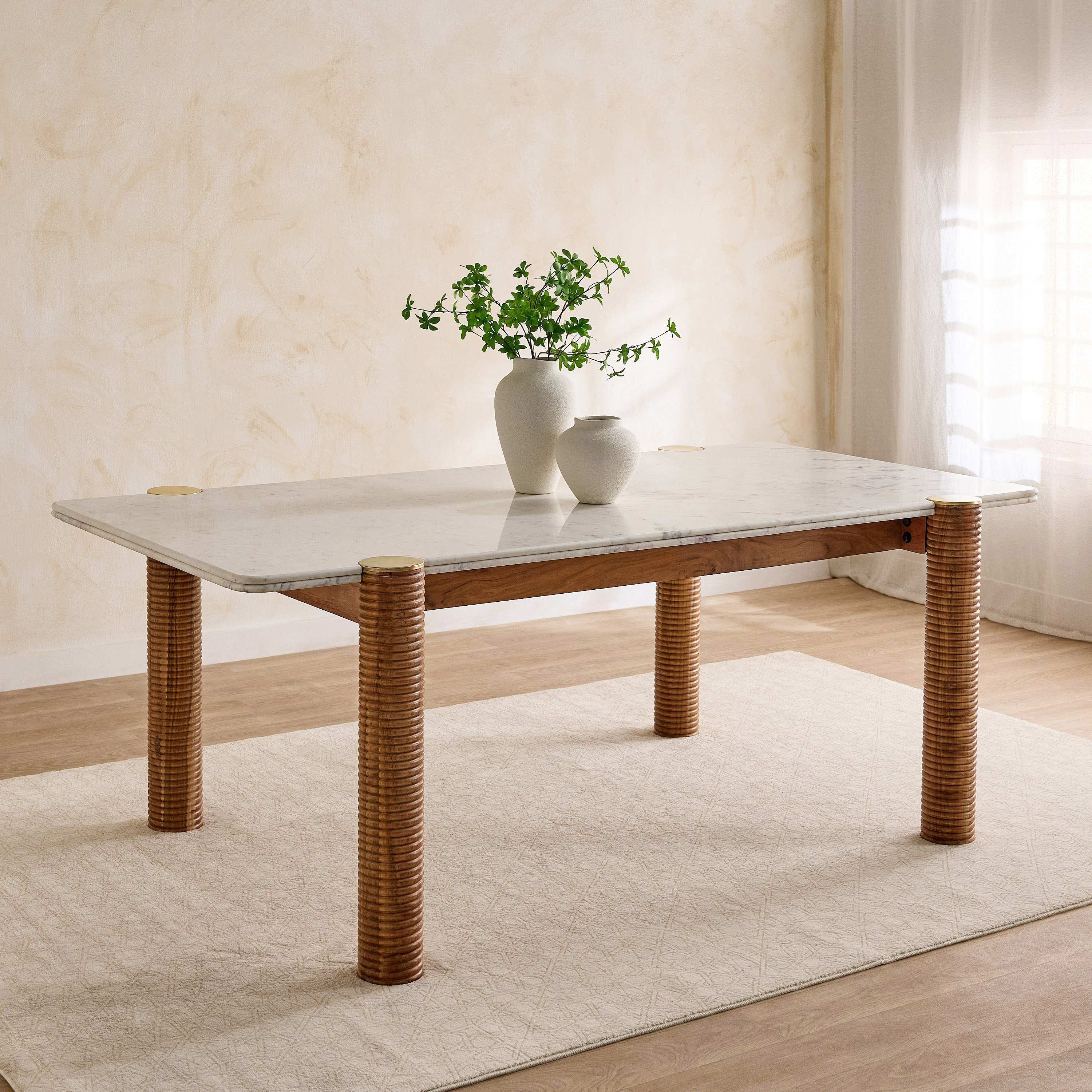 Cavon Caretto 6-Seater Genuine Marble Top XL Dining Table with Solid Wood Base-hbxdiningroom-diningtablesandsets-diningtables-sixseater-image-1