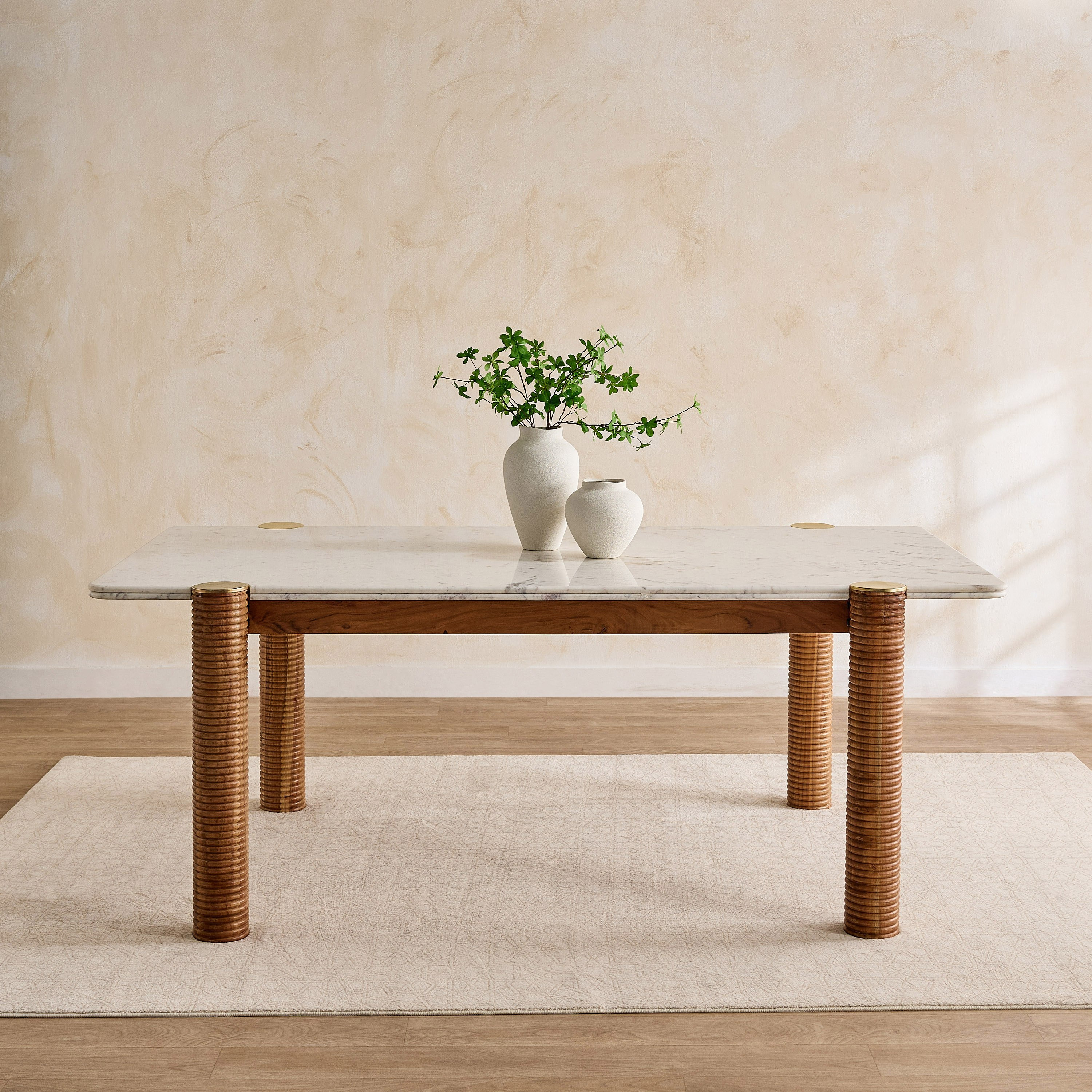 Cavon Caretto 6-Seater Genuine Marble Top XL Dining Table with Solid Wood Base-hbxdiningroom-diningtablesandsets-diningtables-sixseater-image-2