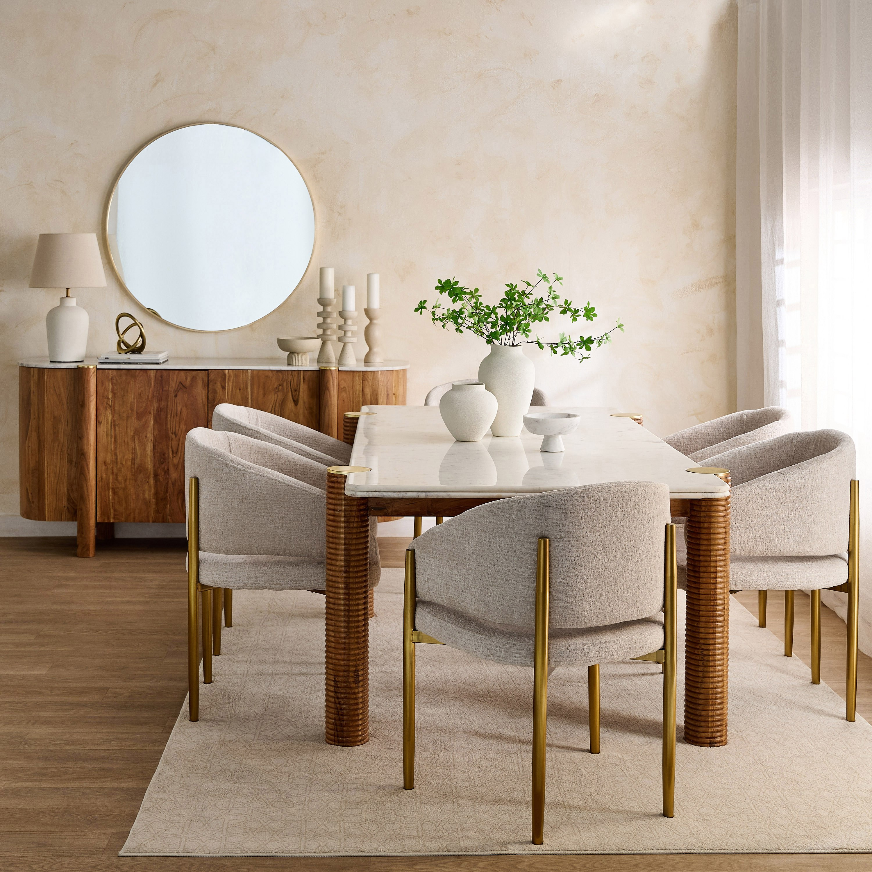 Cavon Caretto 6-Seater Genuine Marble Top XL Dining Table with Solid Wood Base-hbxdiningroom-diningtablesandsets-diningtables-sixseater-image-6