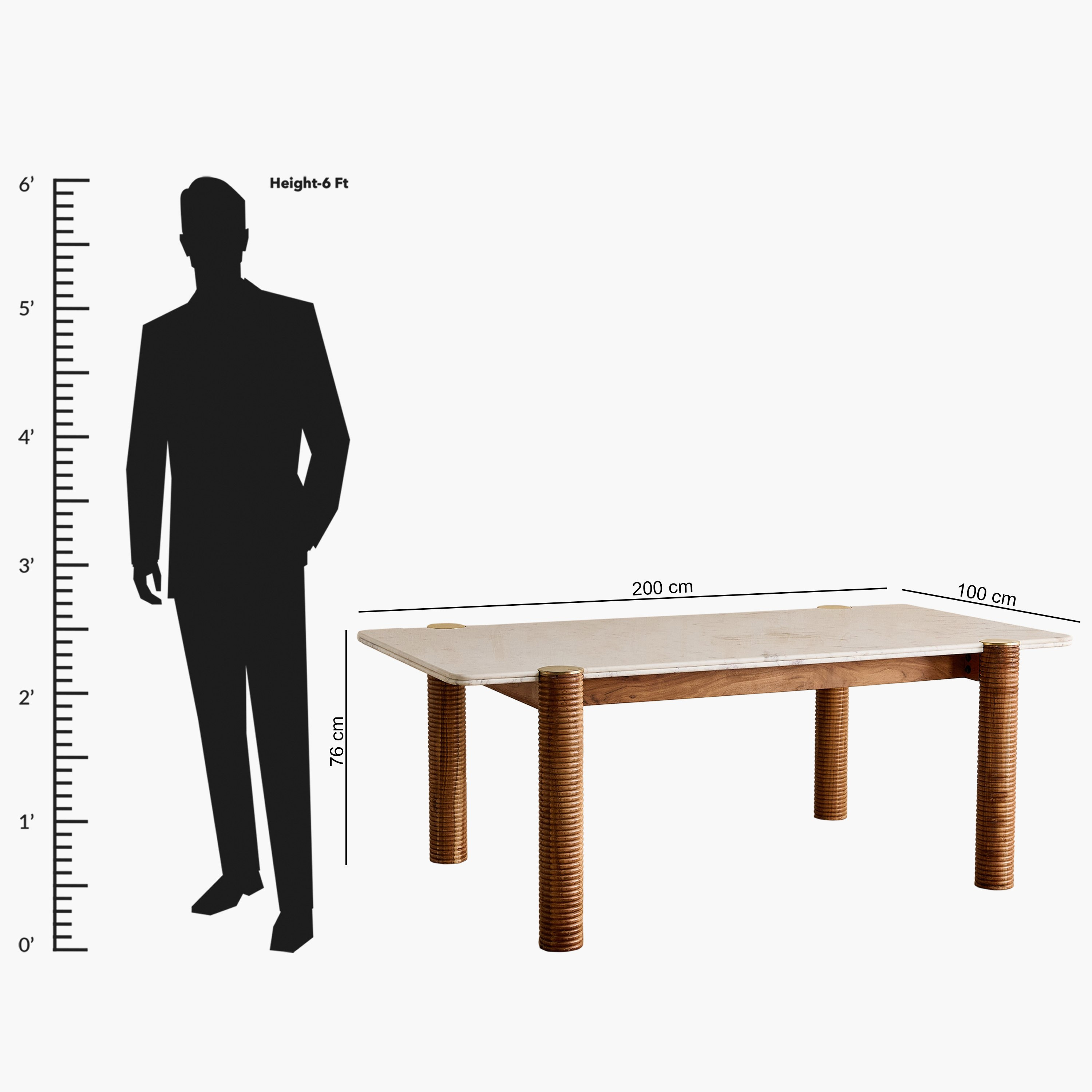 Cavon Caretto 6-Seater Genuine Marble Top XL Dining Table with Solid Wood Base-hbxdiningroom-diningtablesandsets-diningtables-sixseater-image-8