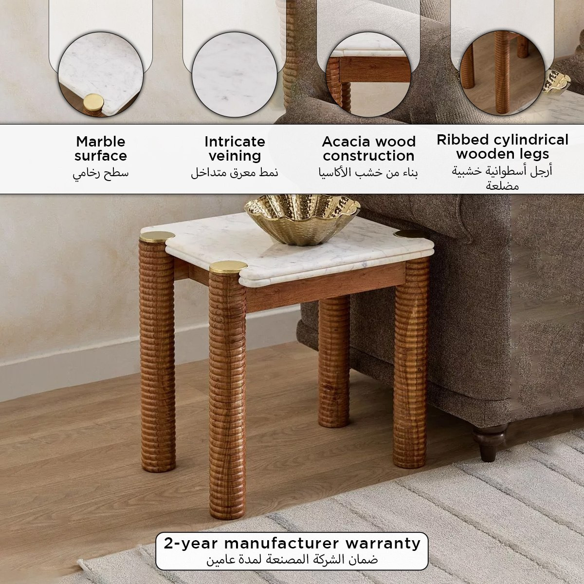 Cavon Caretto Genuine Marble Top End Table with Solid Wood Base-hbxfurniture-livingroom-endtables-image-13