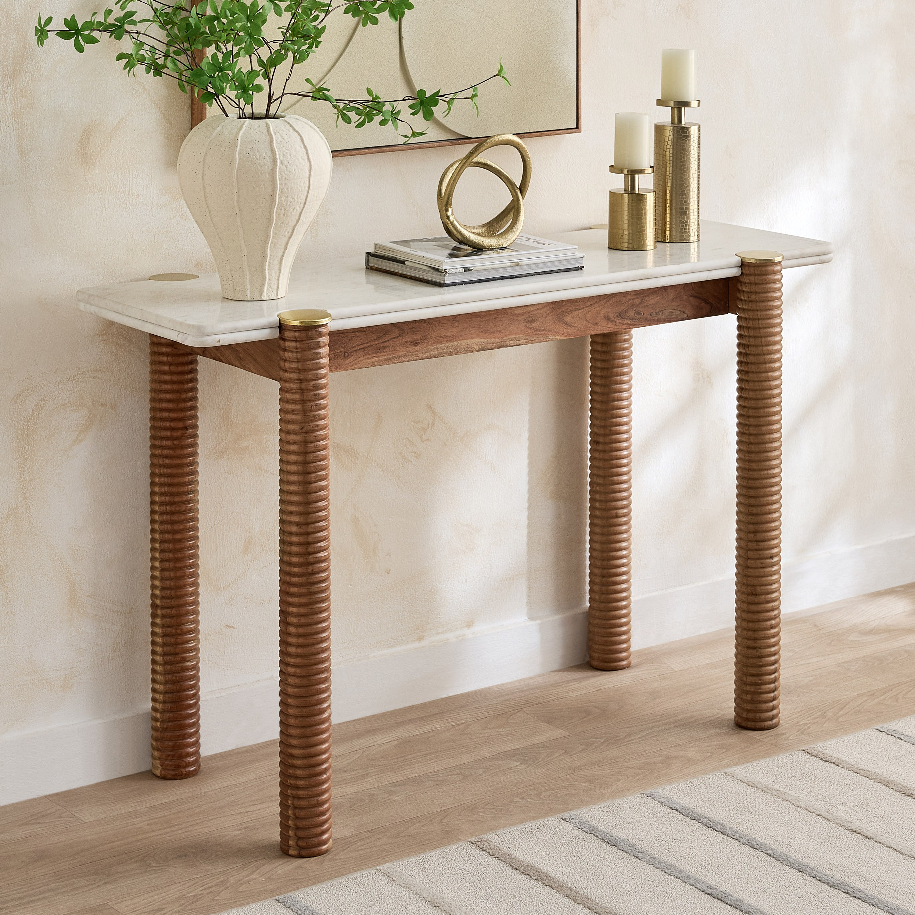 Cavon Caretto Genuine Marble Top Console Table with Solid Wood Base-hbxfurniture-tablesandstands-consoletables-image-1