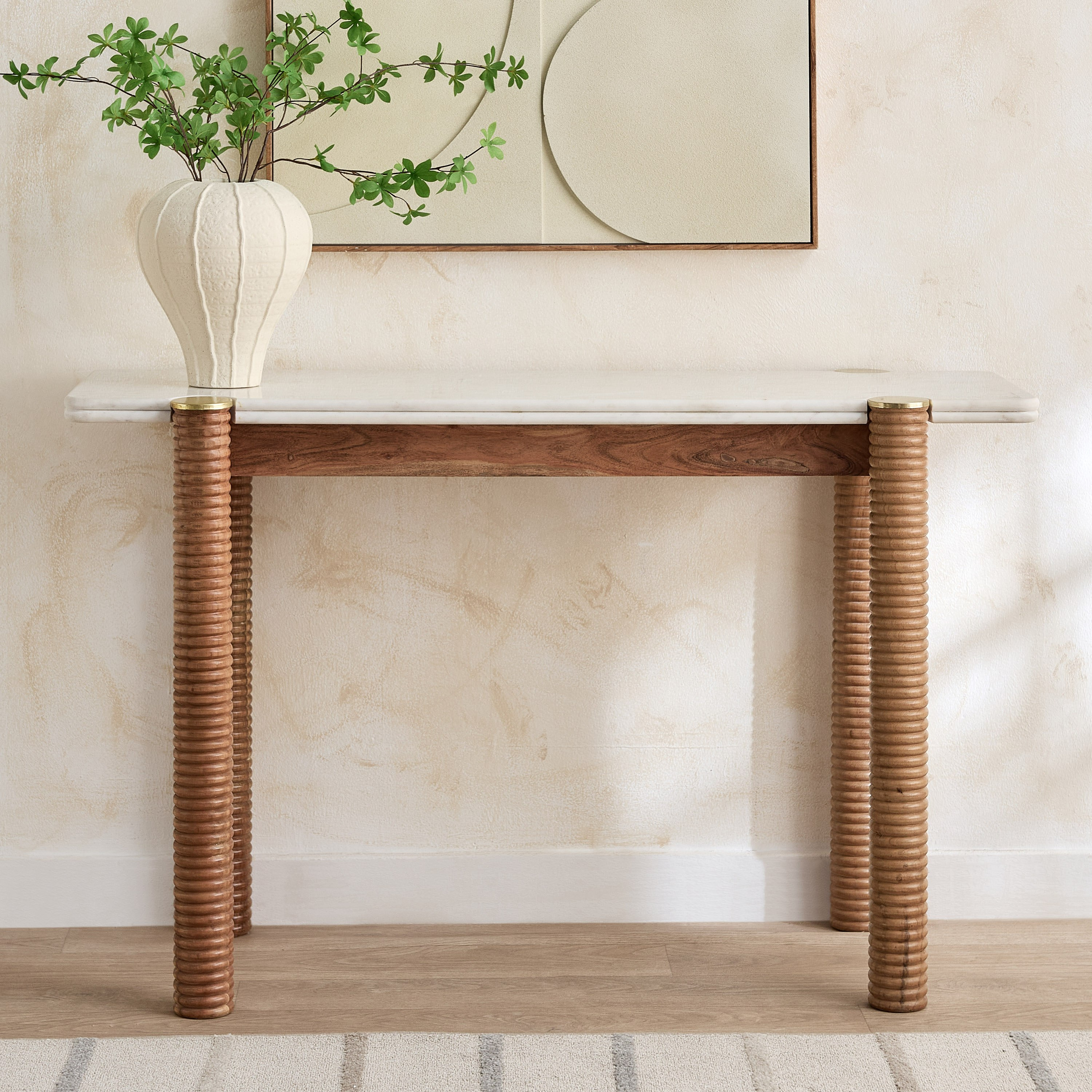 Cavon Caretto Genuine Marble Top Console Table with Solid Wood Base-hbxfurniture-tablesandstands-consoletables-image-2