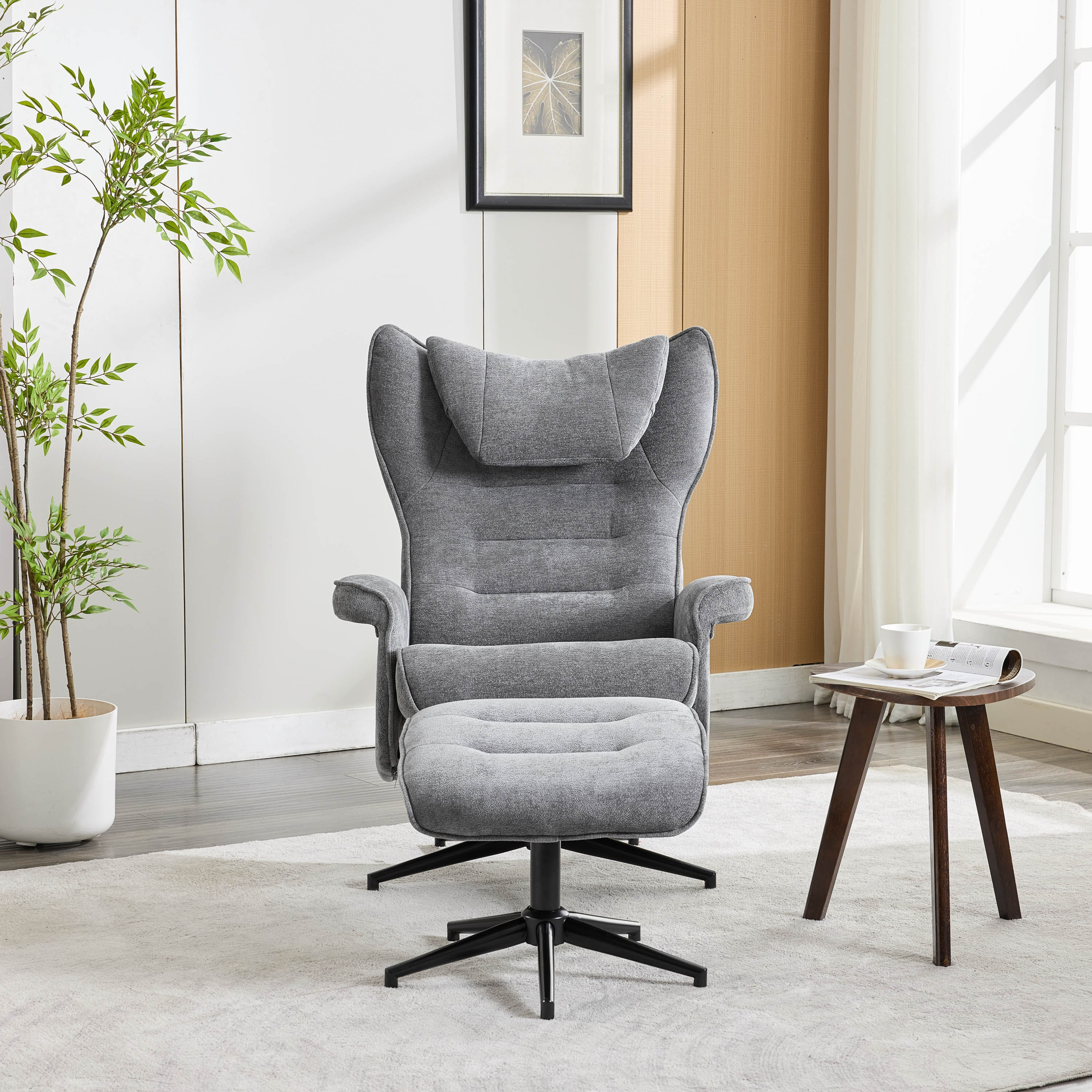 Movo Afton Fabric Swivel Armchair with Stool-hbxlivingroom-sofasandarmchairs-easychairs-image-2