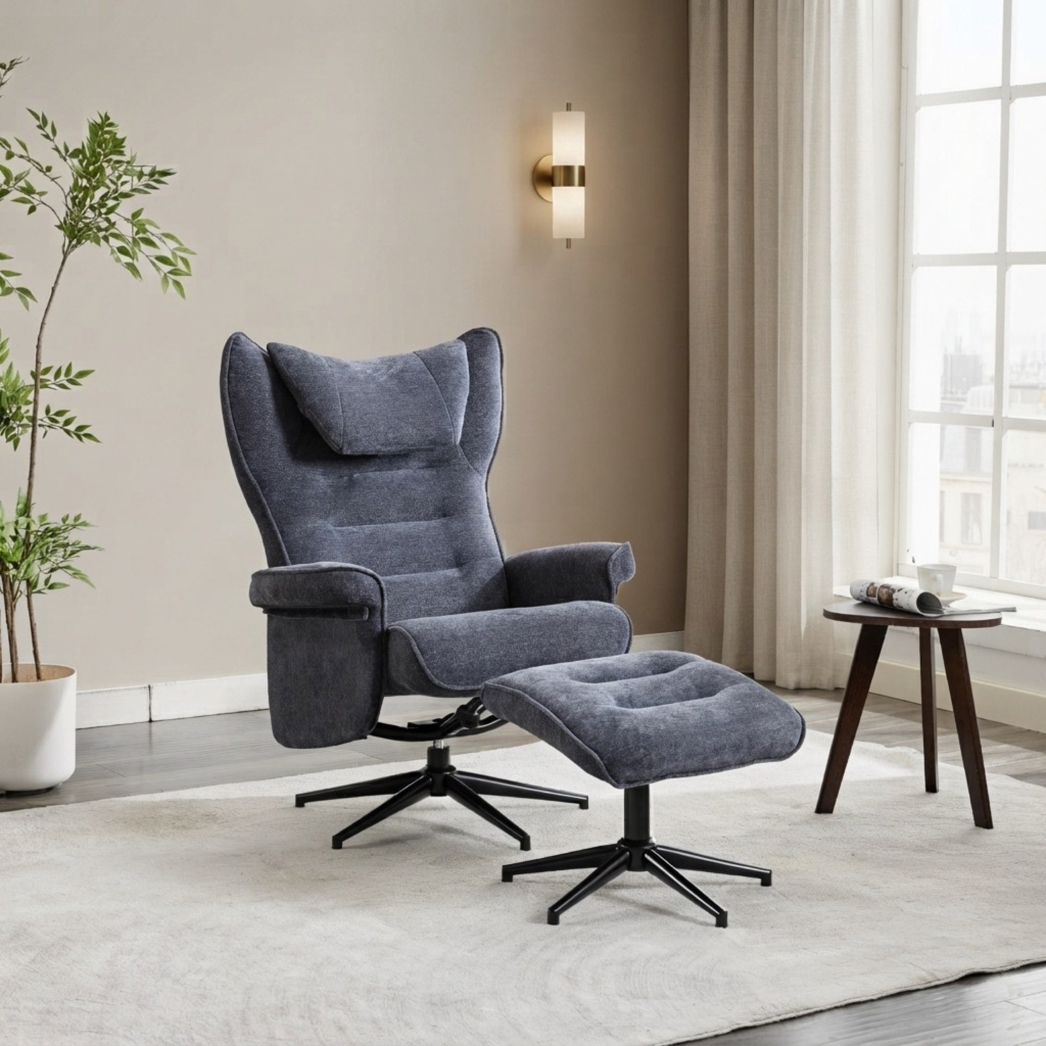 Movo Afton Fabric Swivel Armchair with Stool-hbxlivingroom-sofasandarmchairs-easychairs-image-1