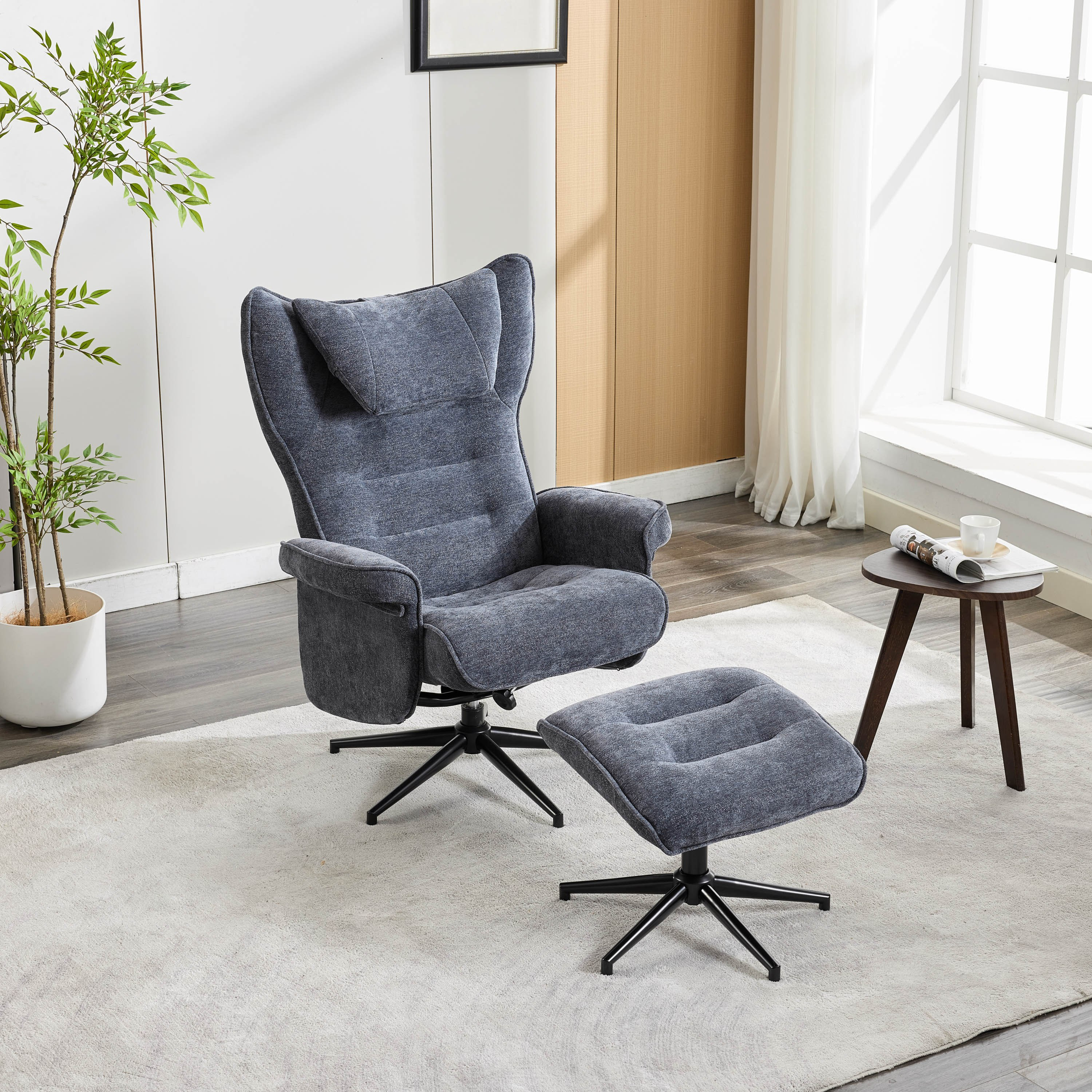 Movo Afton Fabric Swivel Armchair with Stool-hbxlivingroom-sofasandarmchairs-easychairs-image-2