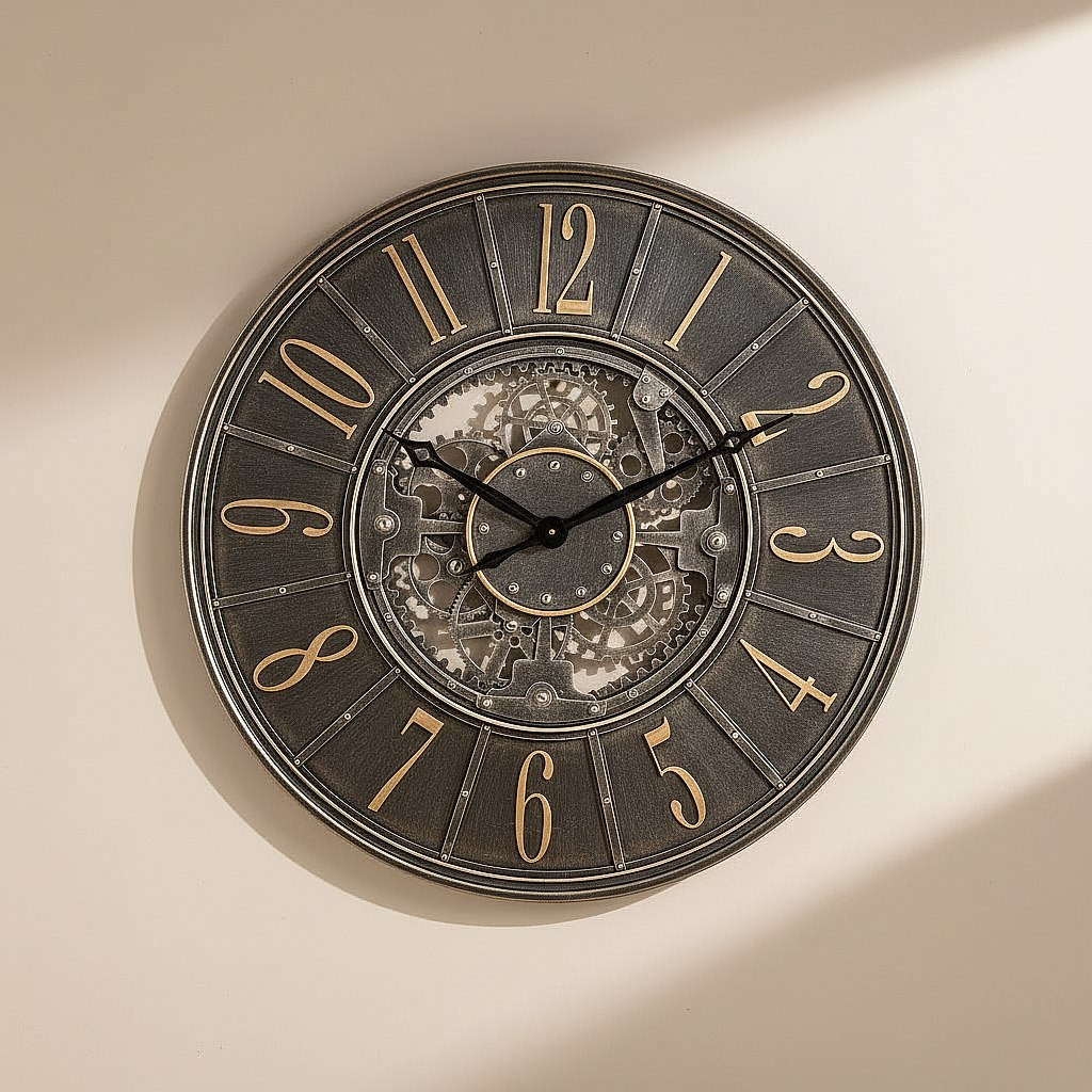 Saratoga Lume Metal Centric Decorative Gears Antique Wall Clock - 91x91x5.7 cm-hbxdiningroom-decorandaccessories-clocks-image-1