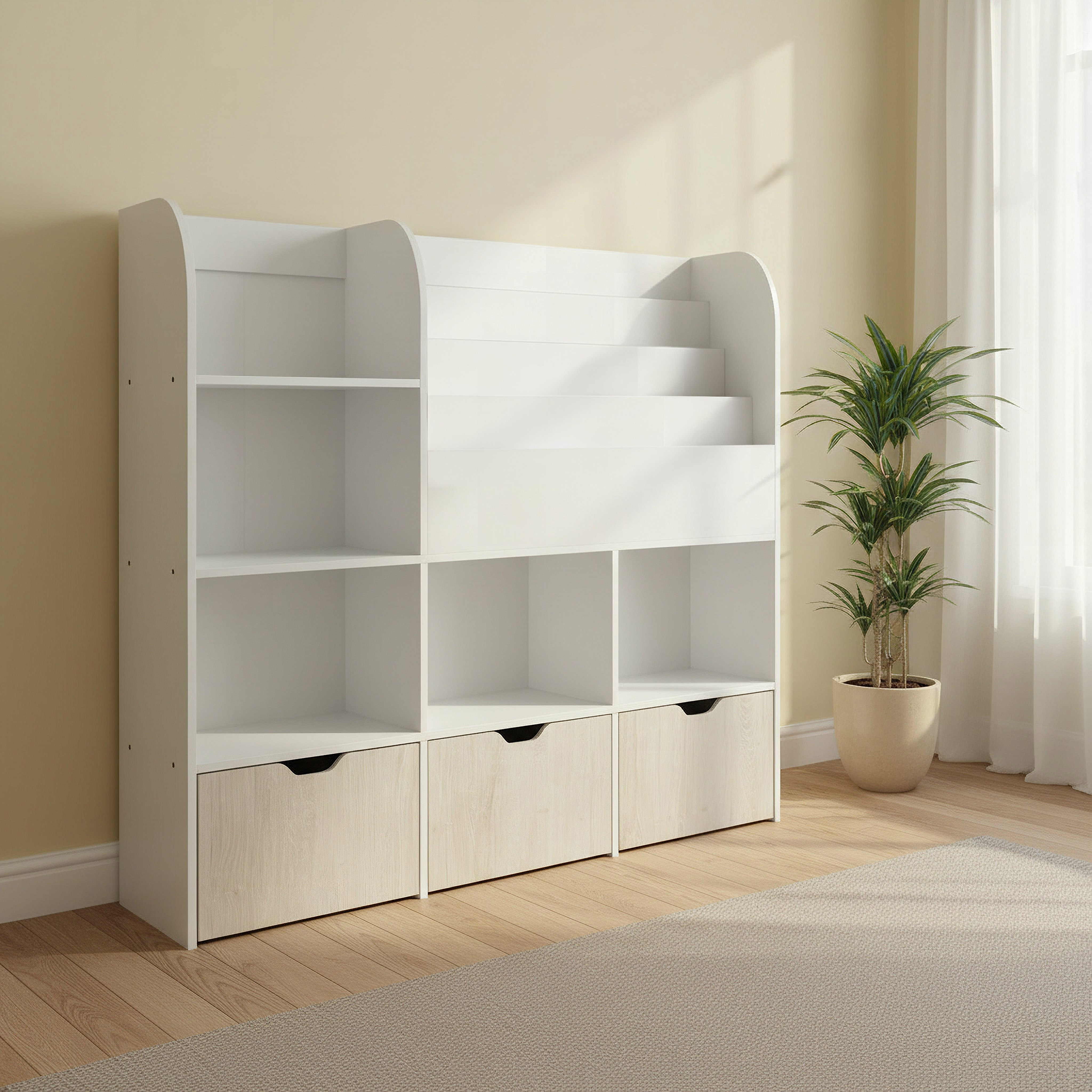 Ivory Cosmic Storage Cabinet and Bookcase with 3 Drawers-hbxfurniture-office-bookcases-image-1