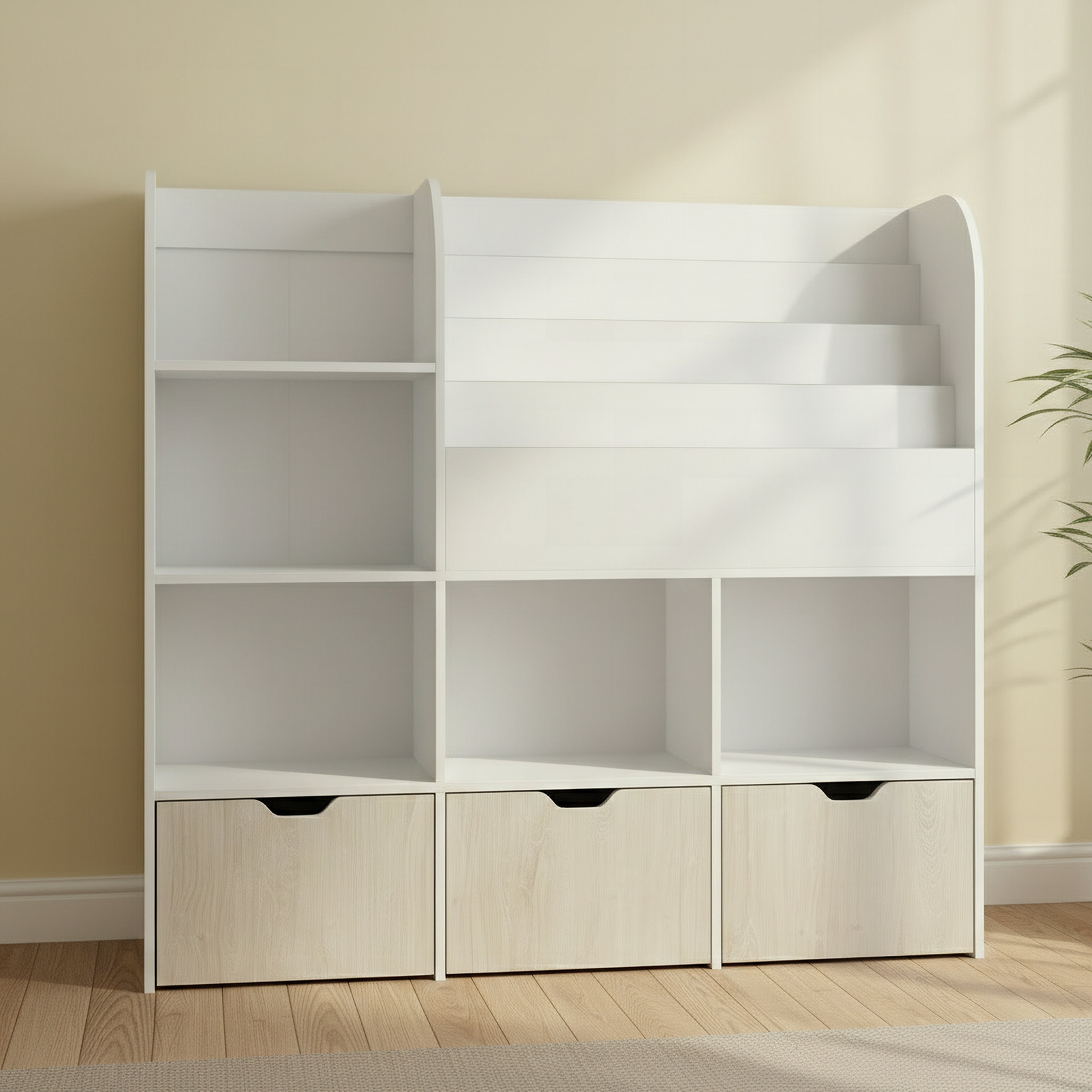 Ivory Cosmic Storage Cabinet and Bookcase with 3 Drawers-hbxfurniture-office-bookcases-image-2