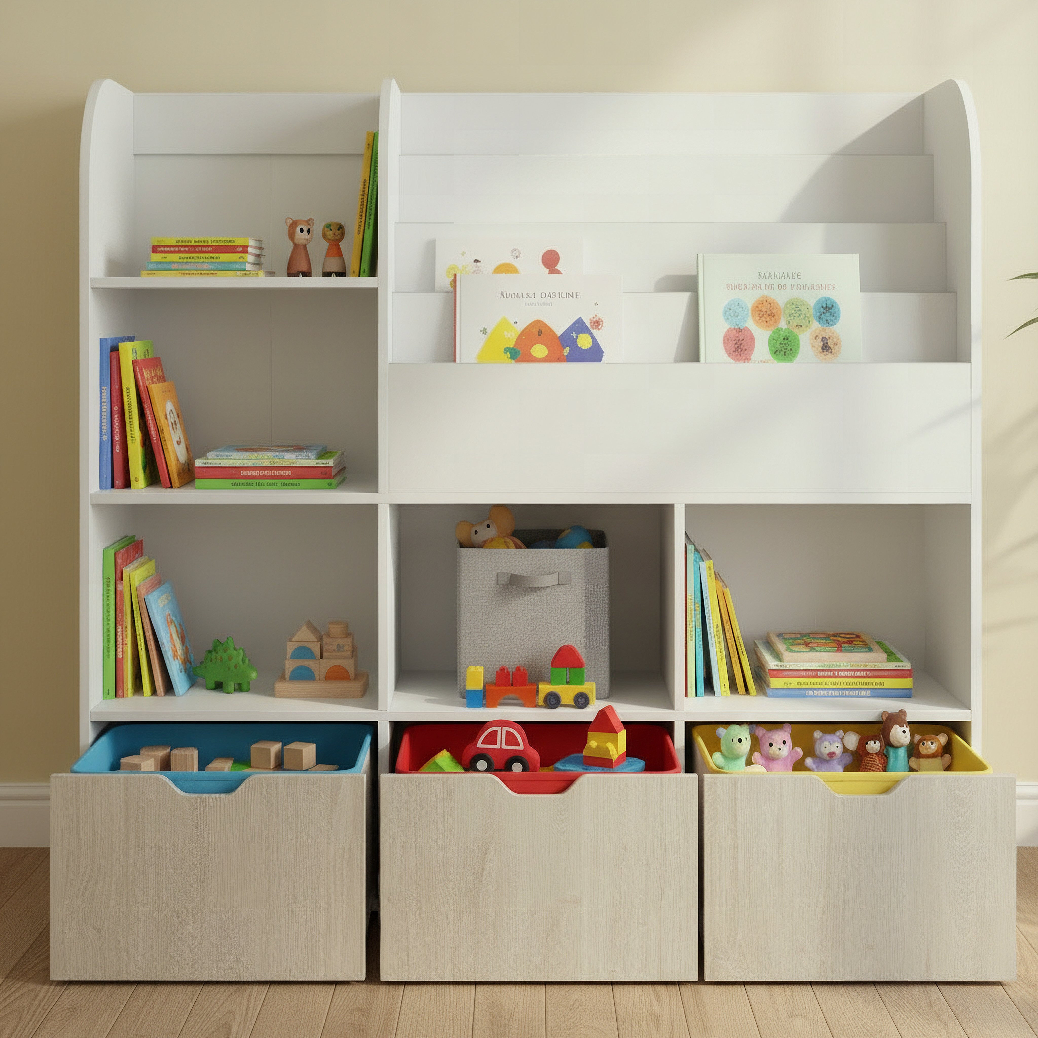 Ivory Cosmic Storage Cabinet and Bookcase with 3 Drawers-hbxfurniture-office-bookcases-image-3