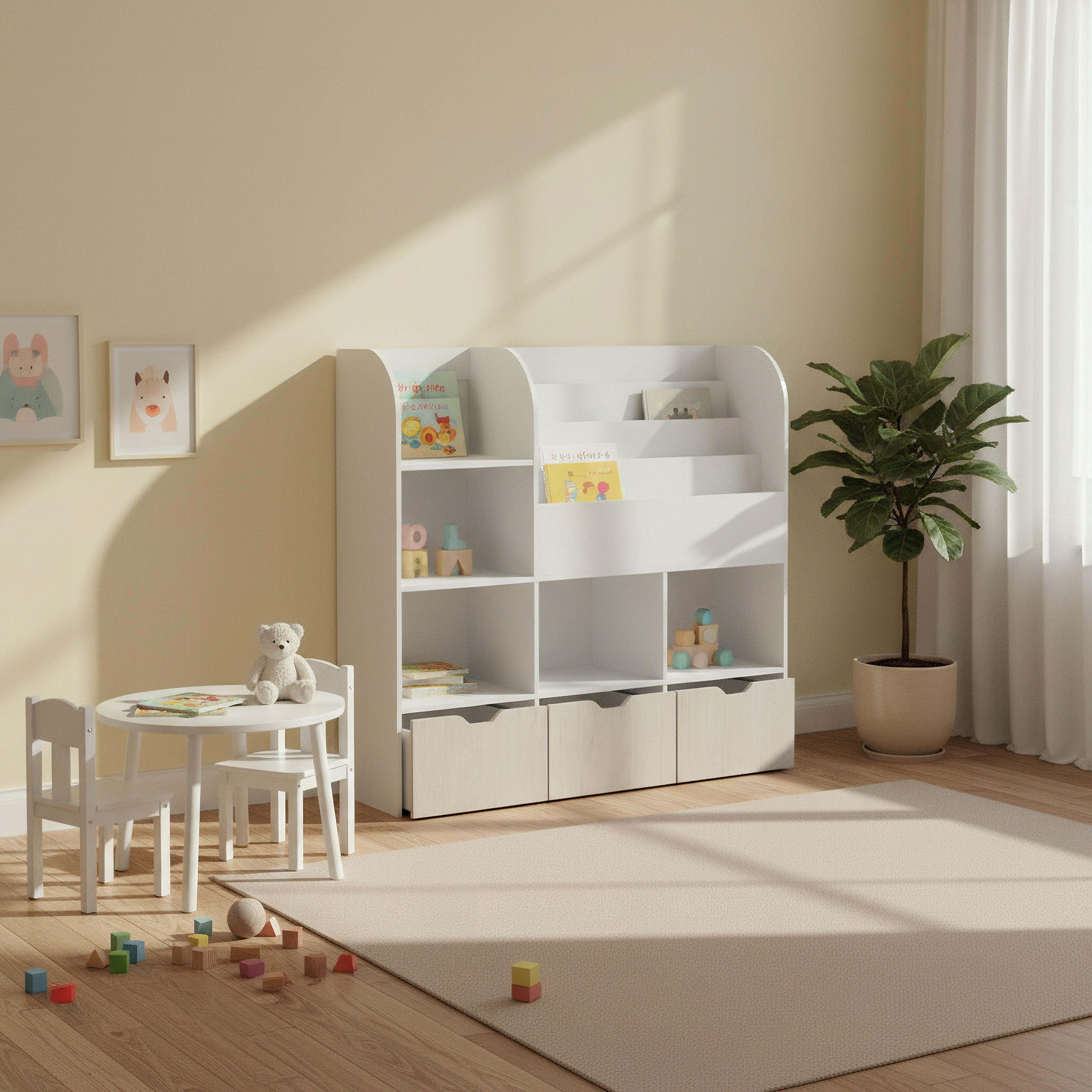 Ivory Cosmic Storage Cabinet and Bookcase with 3 Drawers-hbxfurniture-office-bookcases-image-6