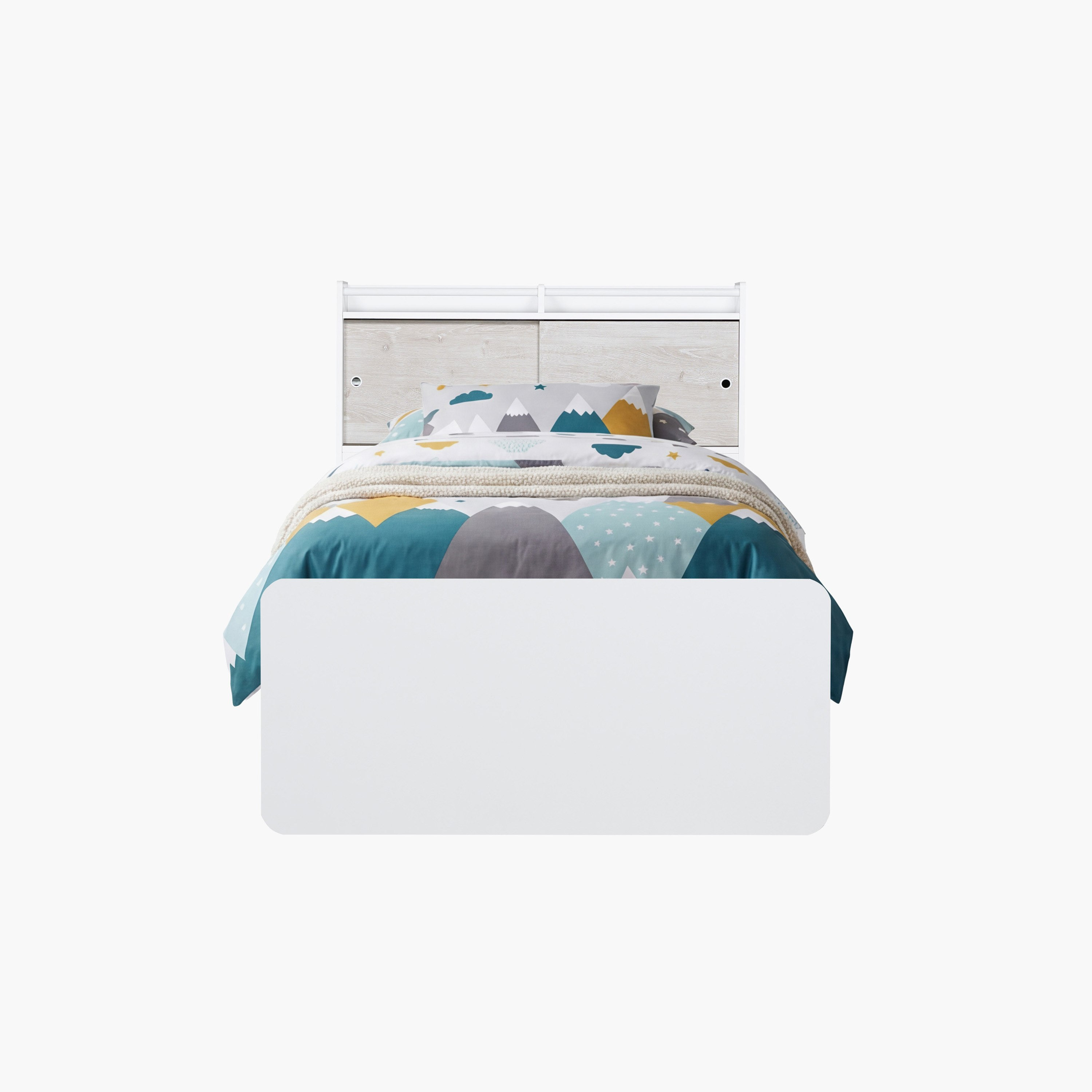 Ivory Single Bed with Sliding Storage Headboard - 90x200 cm-hbxfurniture-bedsandbedsets-beds-single-image-2