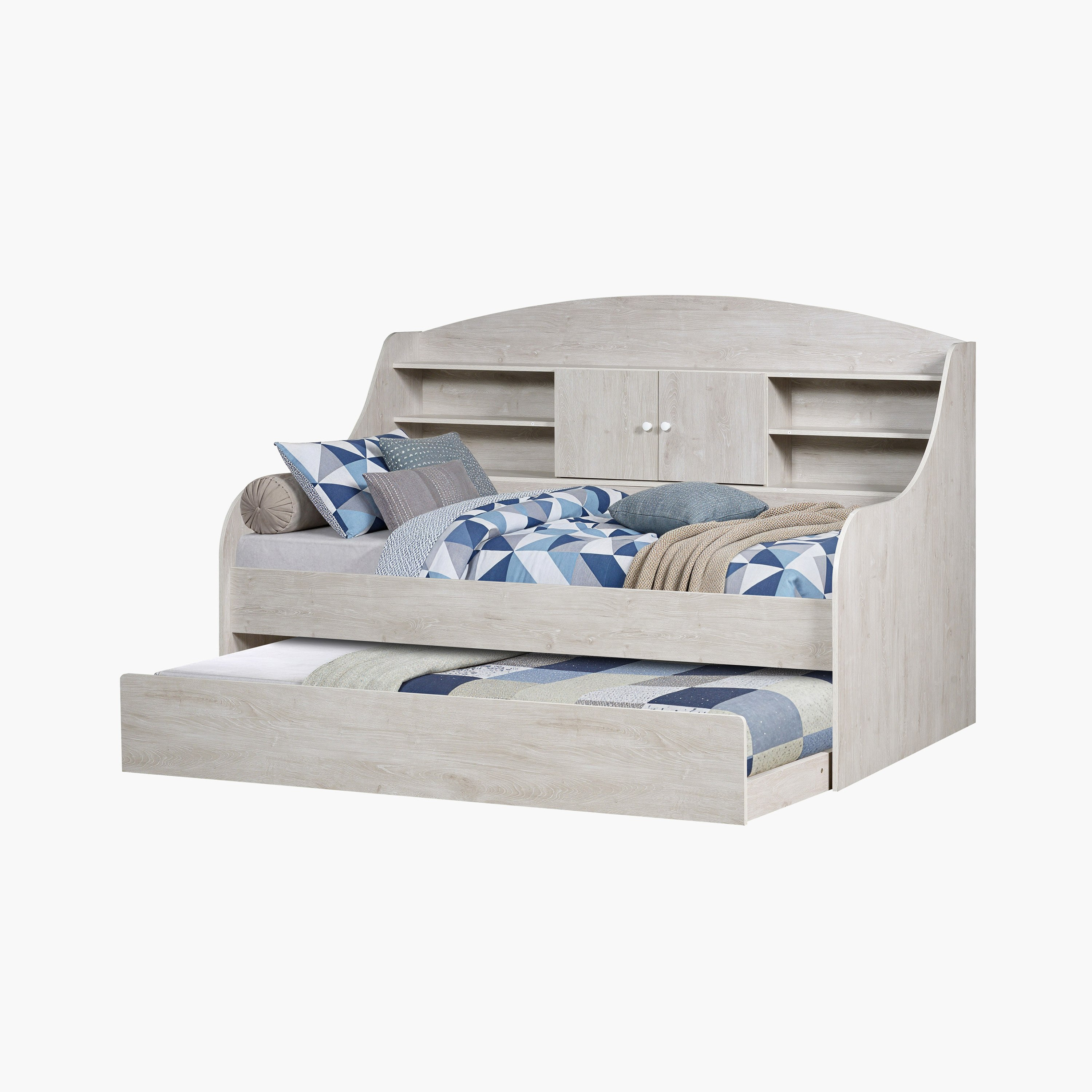 Ivory Cabin Single Bed with Pull-Out Bed - 90x190 cm-hbxbedroom-bedsandbedsets-daybeds-image-2