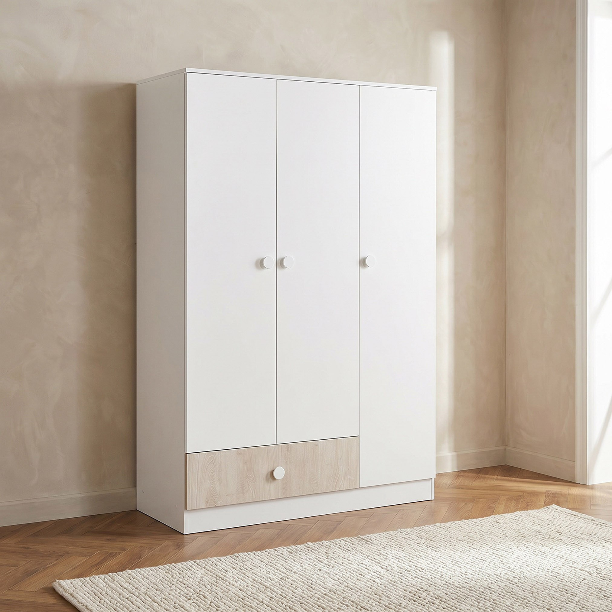 خزانة ملابس ثلاثة أبواب ودرج واحد من إيفوري-hbxfurniture-wardrobes-image-1